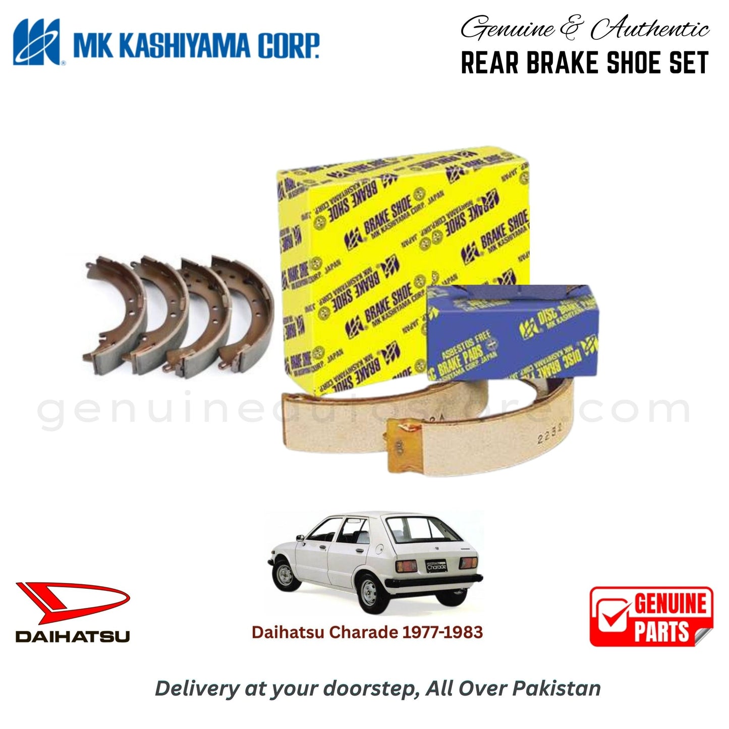 Daihatsu Charade 1977-1983 MK JAPAN REAR BRAKE SHOE SET in Pakistan. 100% Genuine, Reliable, Best Price, Cash on Delivery Available