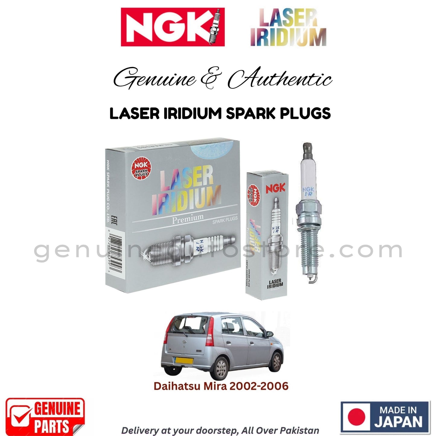 Daihatsu Mira 2002-2006 NGK LASER IRIDIUM SPARK PLUGS in Pakistan. 100% Genuine, Reliable, Best Price, Cash on Delivery Available