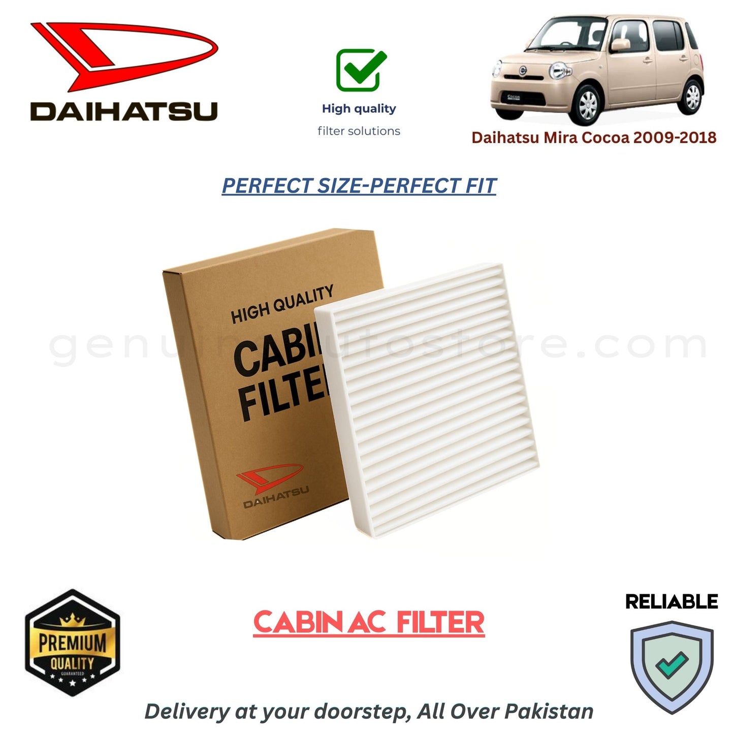 Daihatsu Mira Cocoa 2009-2018 CABIN AC FILTER in Pakistan. 100% Genuine, Reliable, Best Price, Cash on Delivery Available