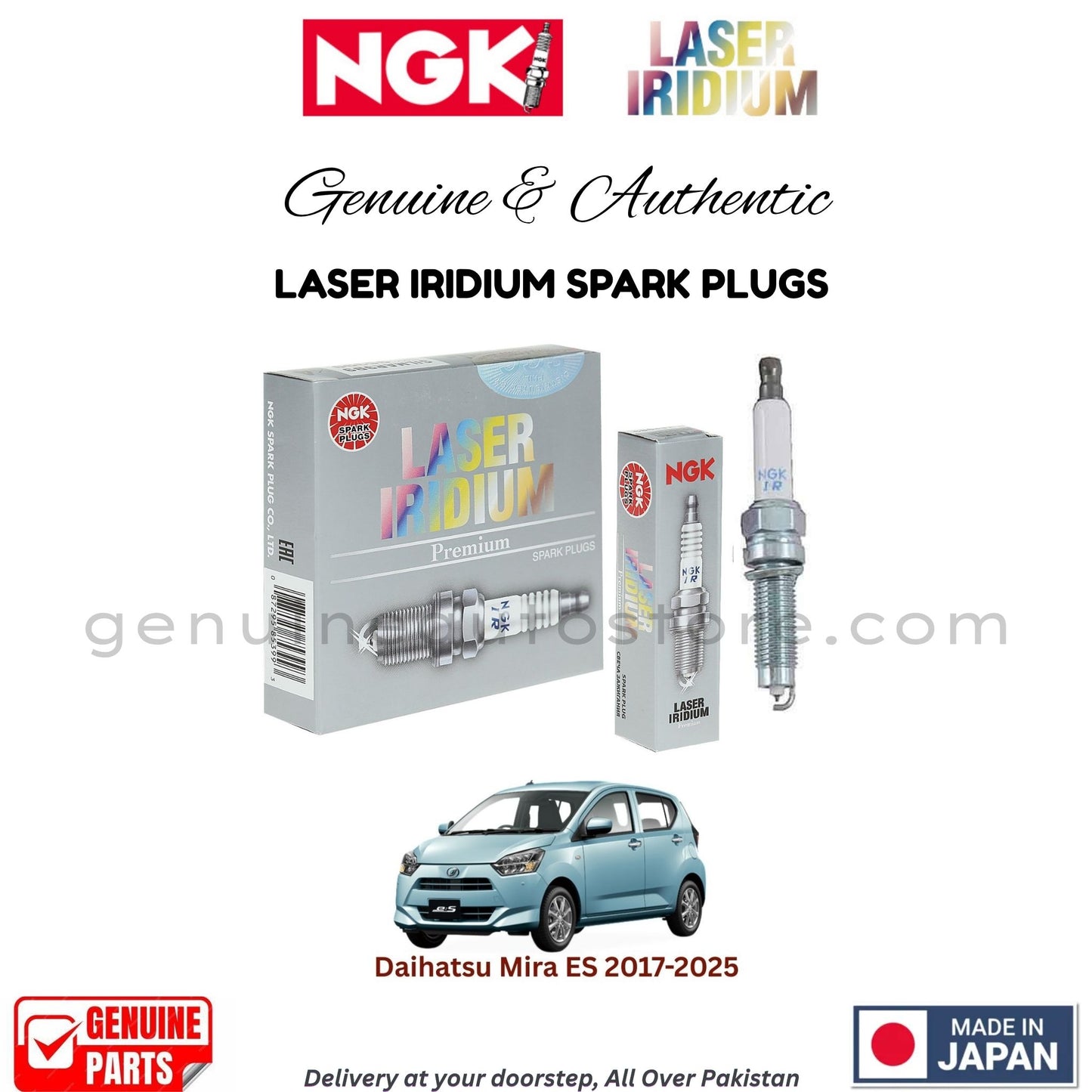 Daihatsu Mira ES 2017-2025 NGK LASER IRIDIUM SPARK PLUGS in Pakistan. 100% Genuine, Reliable, Best Price, Cash on Delivery Available