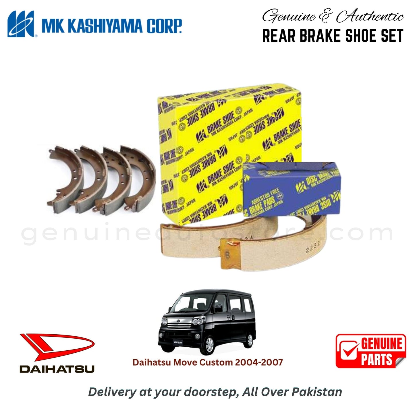 Daihatsu Move Custom 2004-2007 MK JAPAN REAR BRAKE SHOE SET in Pakistan. 100% Genuine, Reliable, Best Price, Cash on Delivery Available