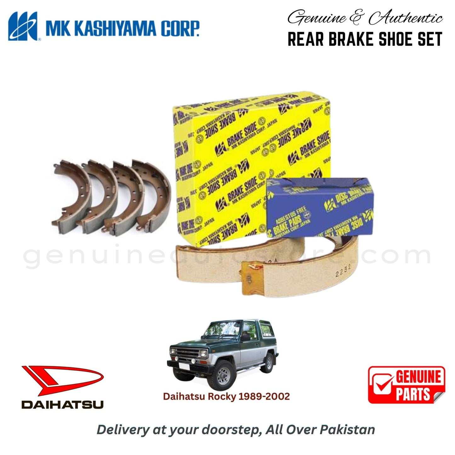 Daihatsu Rocky 1989-2002 MK JAPAN REAR BRAKE SHOE SET in Pakistan. 100% Genuine, Reliable, Best Price, Cash on Delivery Available