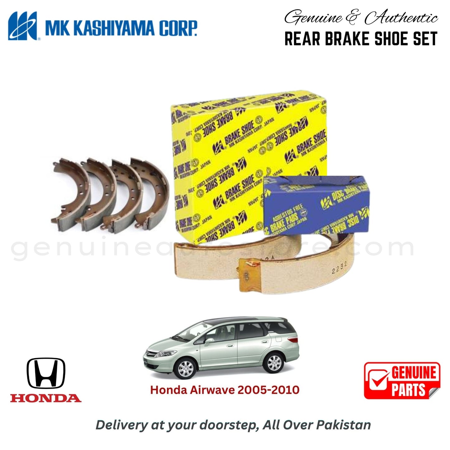 Honda Airwave 2005-2010 MK JAPAN REAR BRAKE SHOE SET in Pakistan. 100% Genuine, Reliable, Best Price, Cash on Delivery Available
