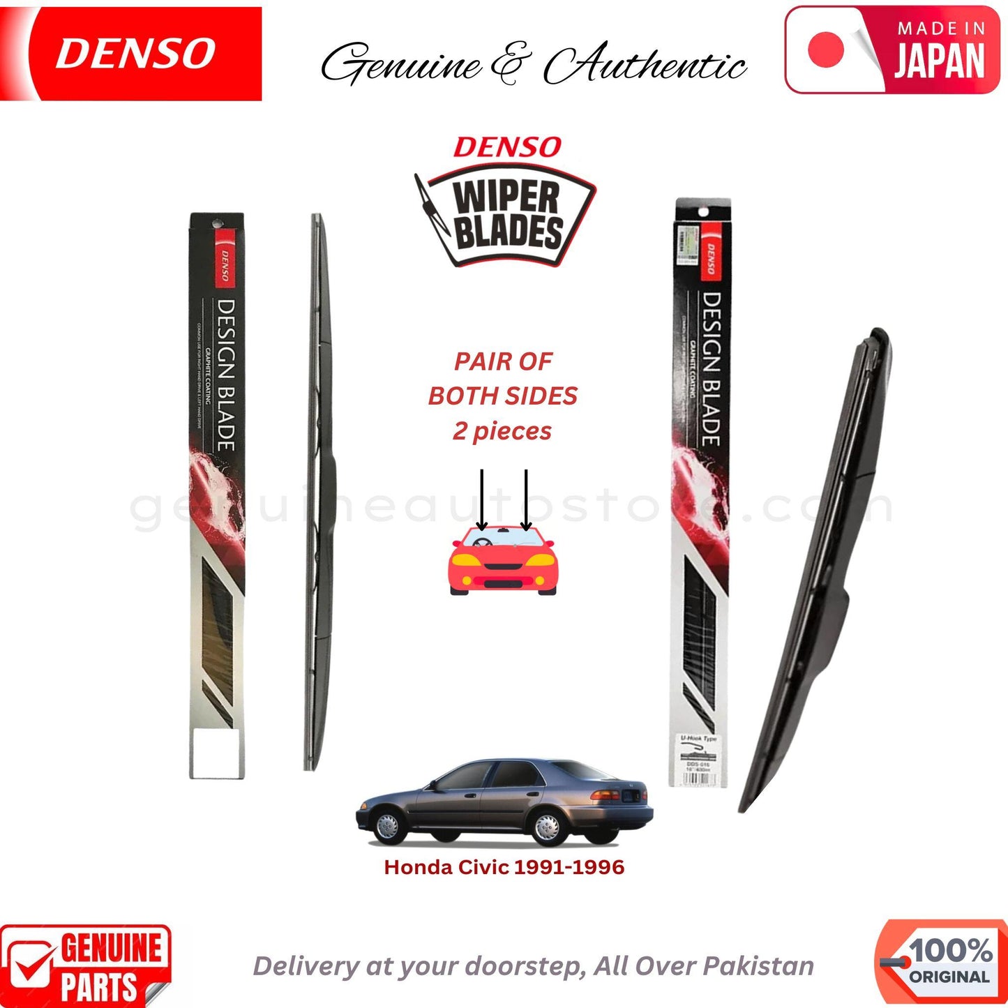Honda Civic 1999-2001 DENSO JAPAN WIPER BLADE SET in Pakistan. 100% Genuine, Original, Best Price, Cash on Delivery Available