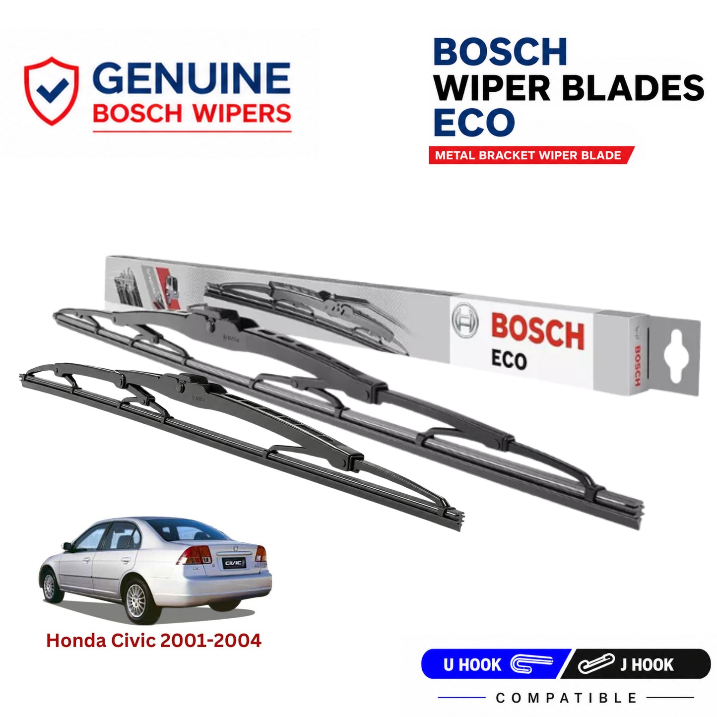 Bosch Genuine metal front wiper set for Honda Civic 2001-2004, pair of two