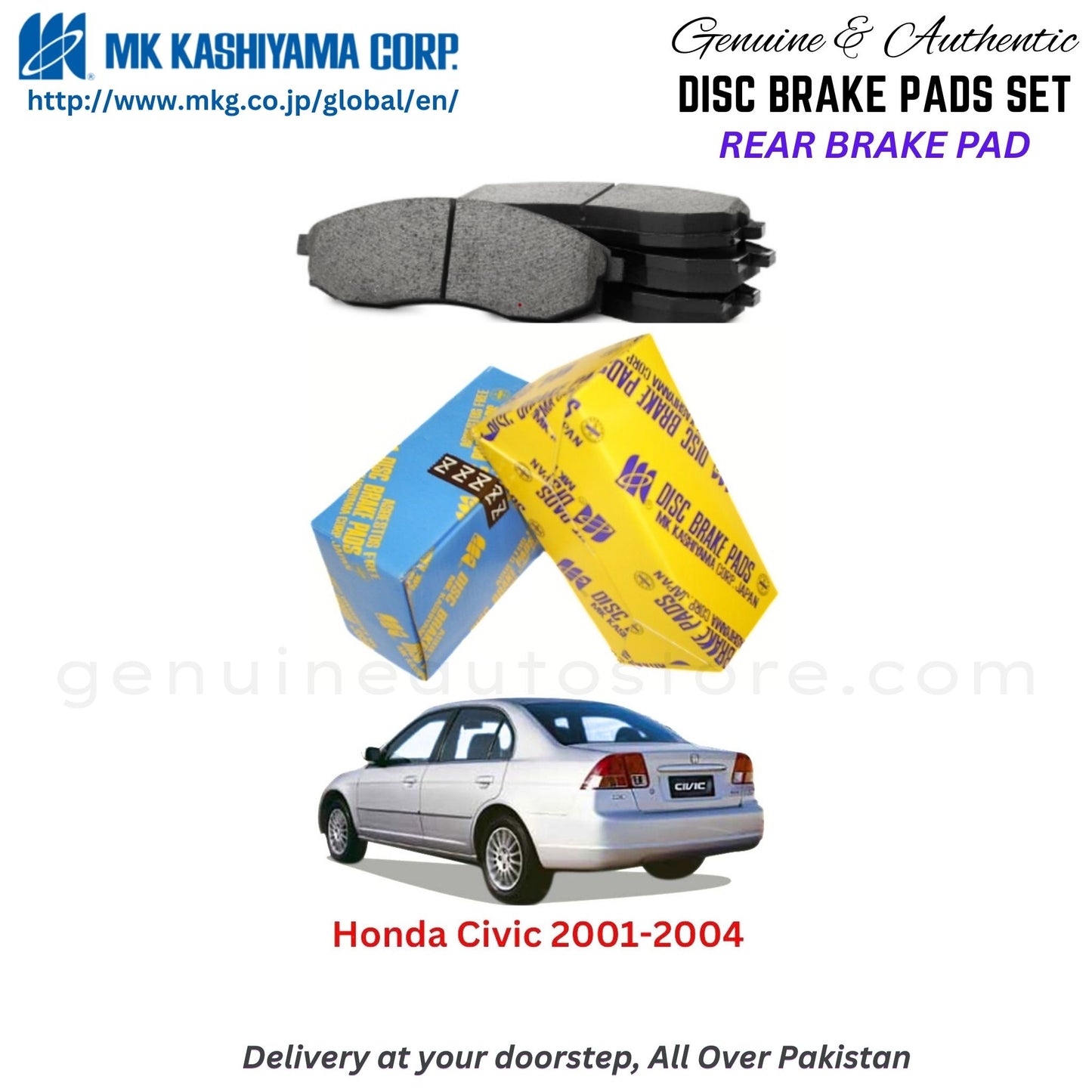 Honda Civic 2001-2004 Rear Brake Pads MK Japan in Pakistan. 100% Genuine, Reliable, Best Price, Cash on Delivery Available