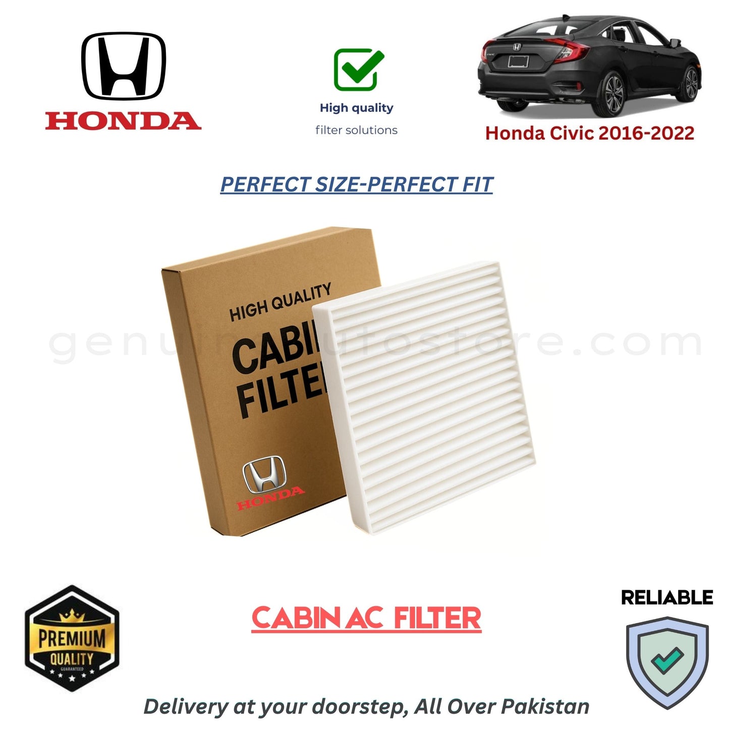 Honda Civic 2016-2022 CABIN AC FILTER in Pakistan. 100% Genuine, Reliable, Best Price, Cash on Delivery Available