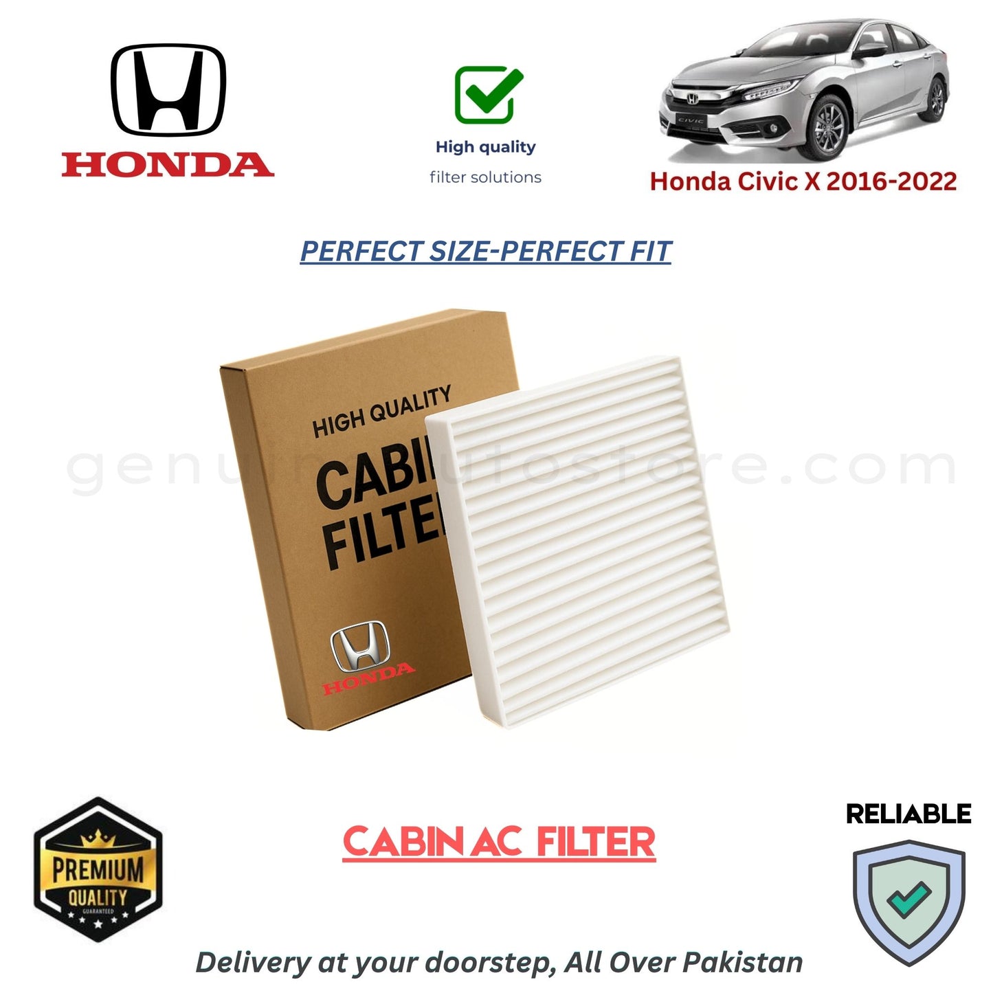 Honda Civic X 2016-2022 CABIN AC FILTER in Pakistan. 100% Genuine, Reliable, Best Price, Cash on Delivery Available