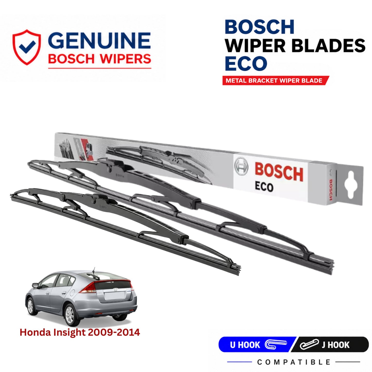 Bosch Genuine metal front wiper set for Honda Insight 2009-2014, pair of two