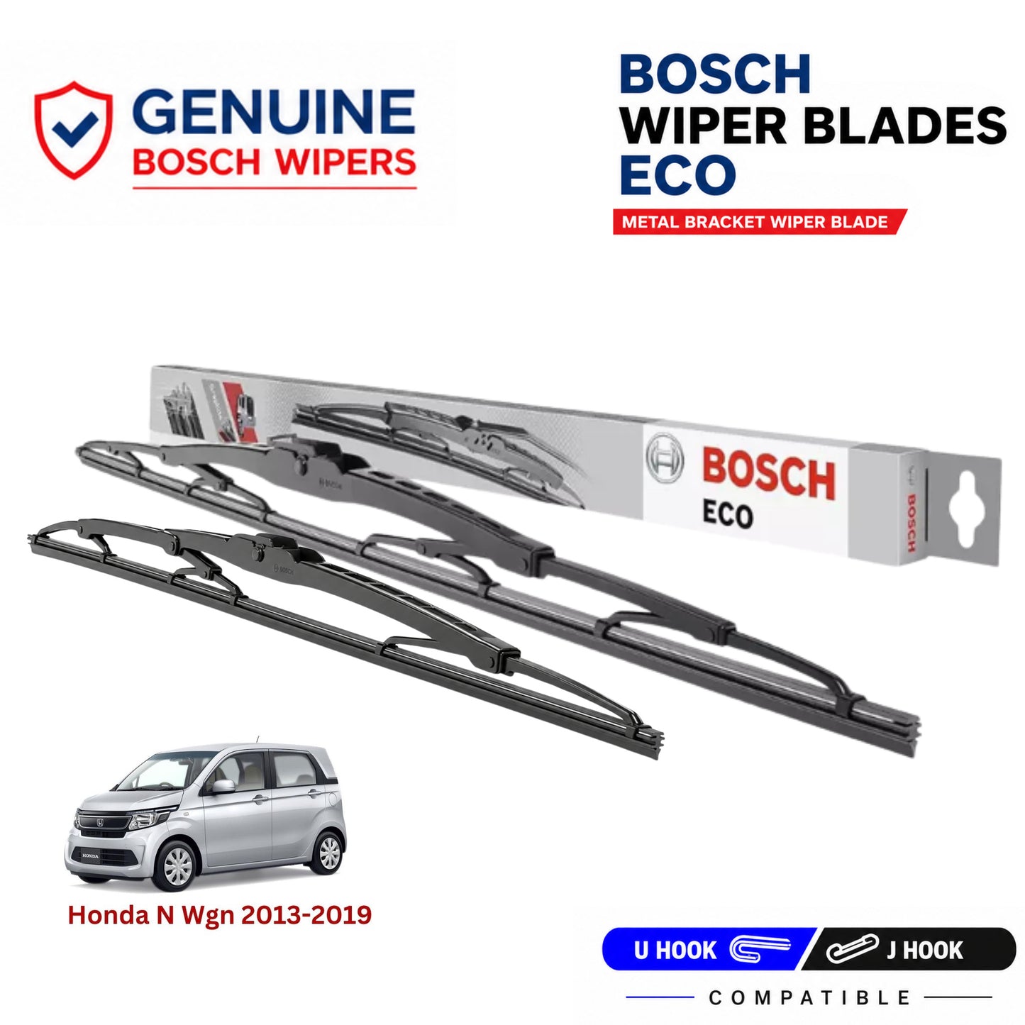 Bosch Genuine metal front wiper set for Honda N Wgn 2013-2019, pair of two