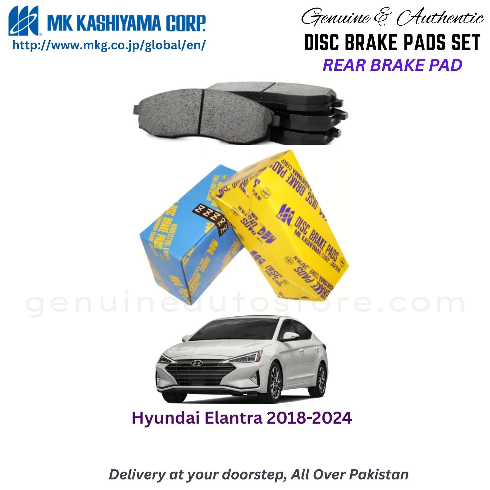 Hyundai Elantra 2018-2024 Rear Brake Pads MK Japan in Pakistan. 100% Genuine, Reliable, Best Price, Cash on Delivery Available