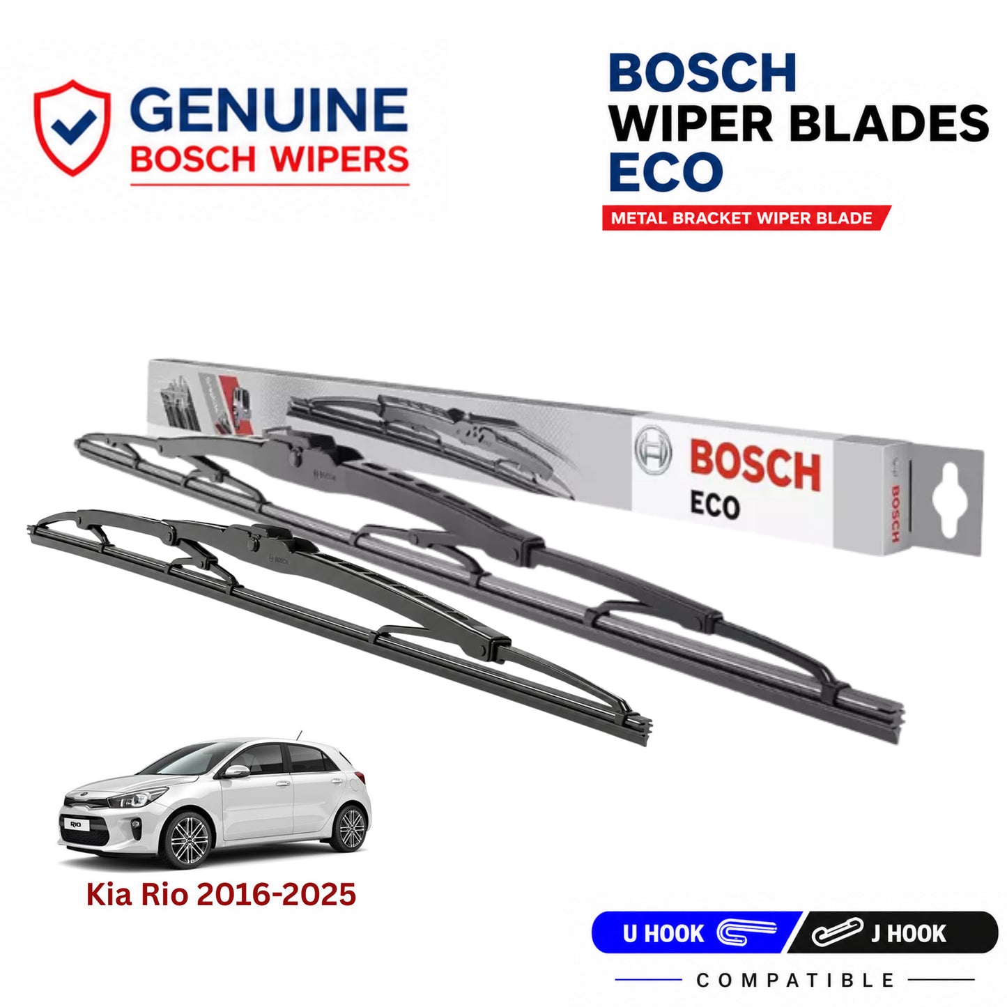 Bosch Genuine metal front wiper set for Kia Rio 2016-2025, pair of two