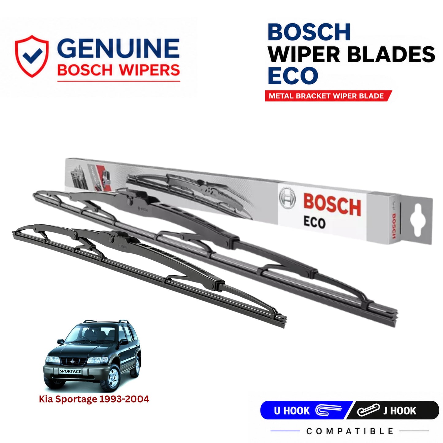 Bosch Genuine metal front wiper set for Kia Sportage 1993-2004, pair of two