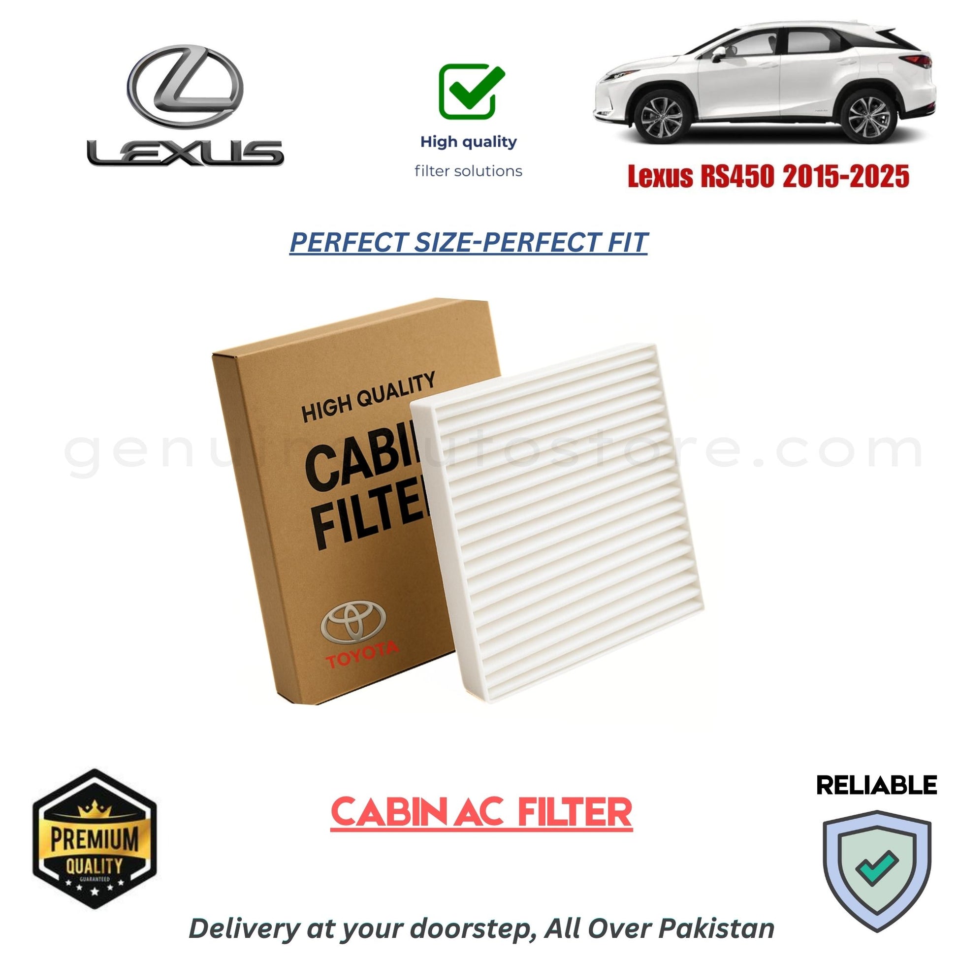 Lexus RS450 2015-2025 CABIN AC FILTER in Pakistan. 100% Genuine, Reliable, Best Price, Cash on Delivery Available