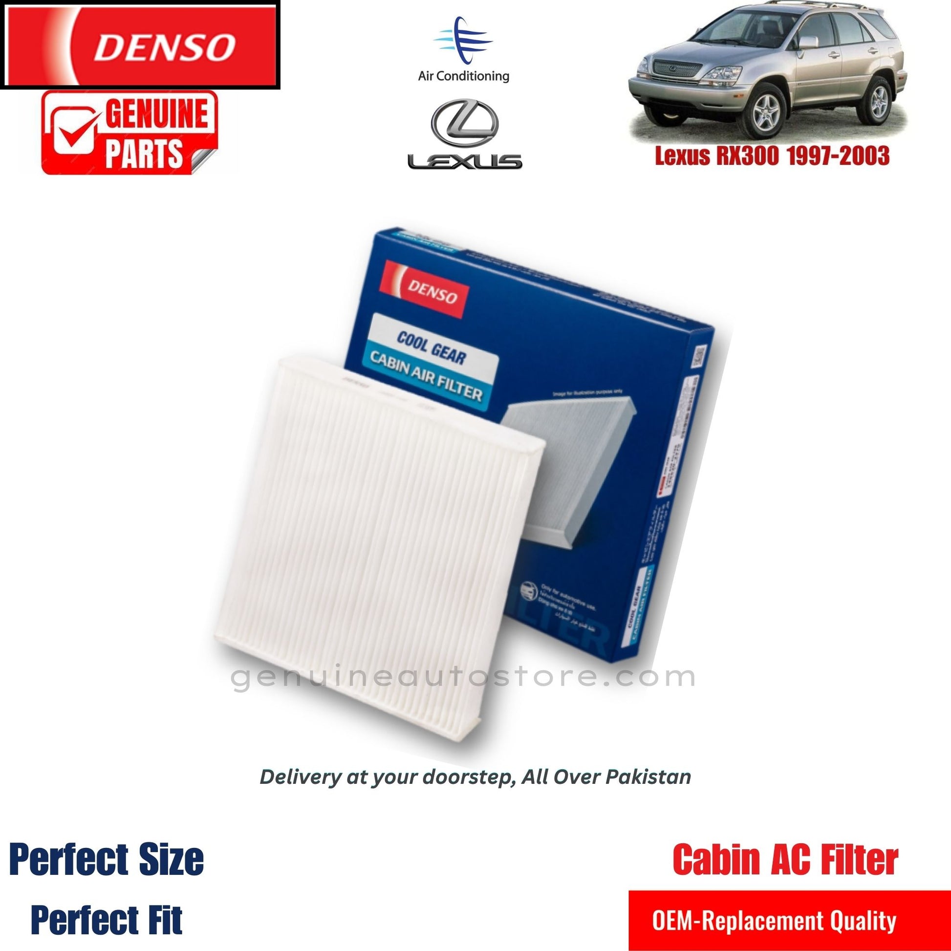 Lexus RX300 1997-2003  Denso Genuine Cabin Ac Filter in Pakistan. 100% Genuine, Reliable, Best Price, Cash on Delivery Available