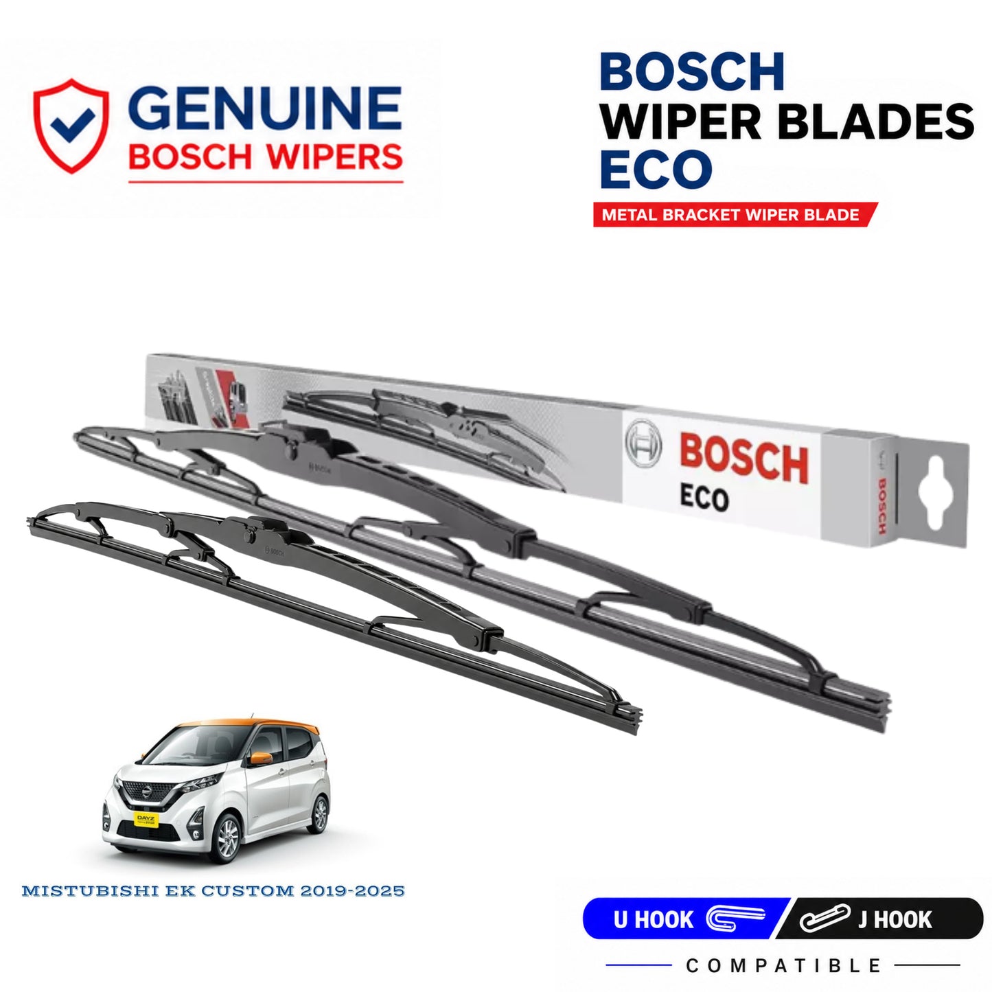 Bosch Genuine metal front wiper set for Mistubishi EK Custom 2019-2025, pair of two