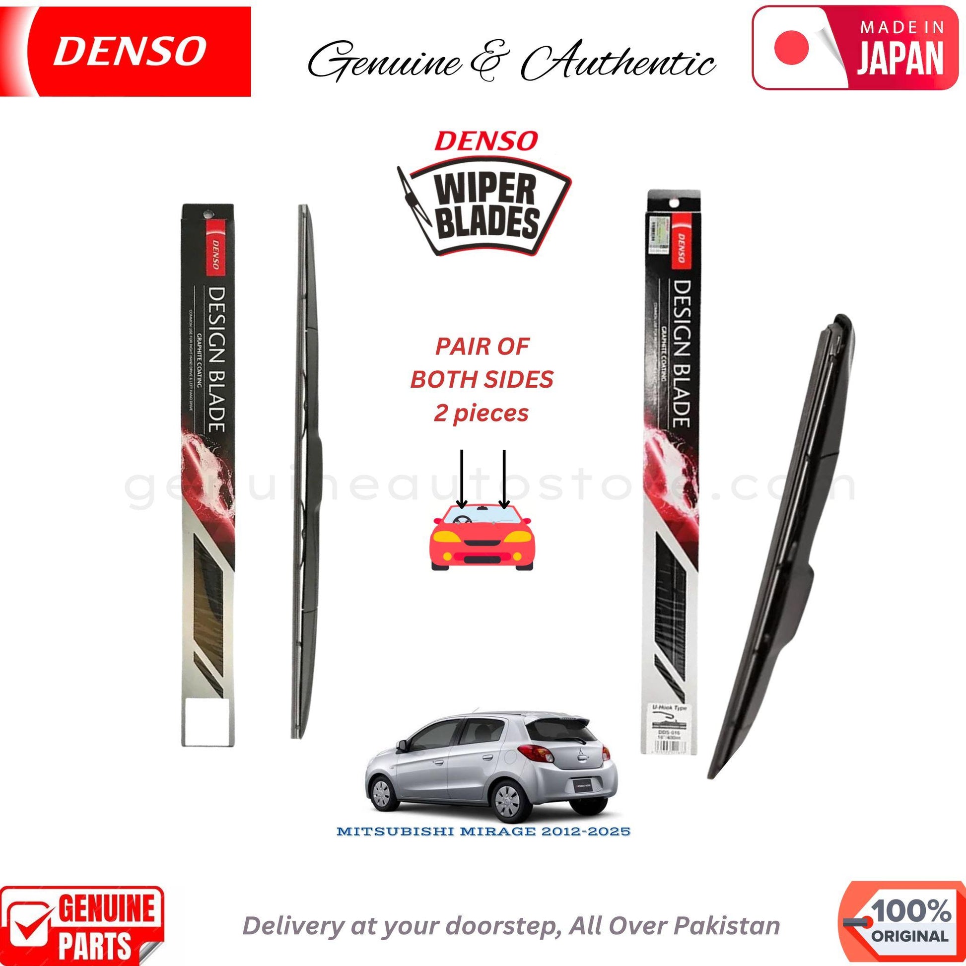 MISTUBISHI MIRAGE 2012-2025 DENSO JAPAN WIPER BLADE SET in Pakistan. 100% Genuine, Original, Best Price, Cash on Delivery Available