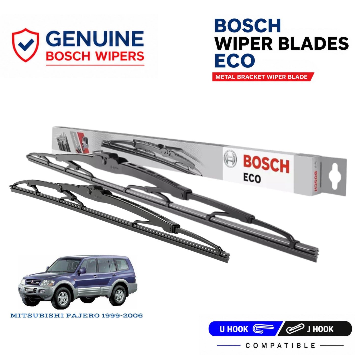 Bosch Genuine metal front wiper set for Mitsubishi Pajero 1999-2006, pair of two