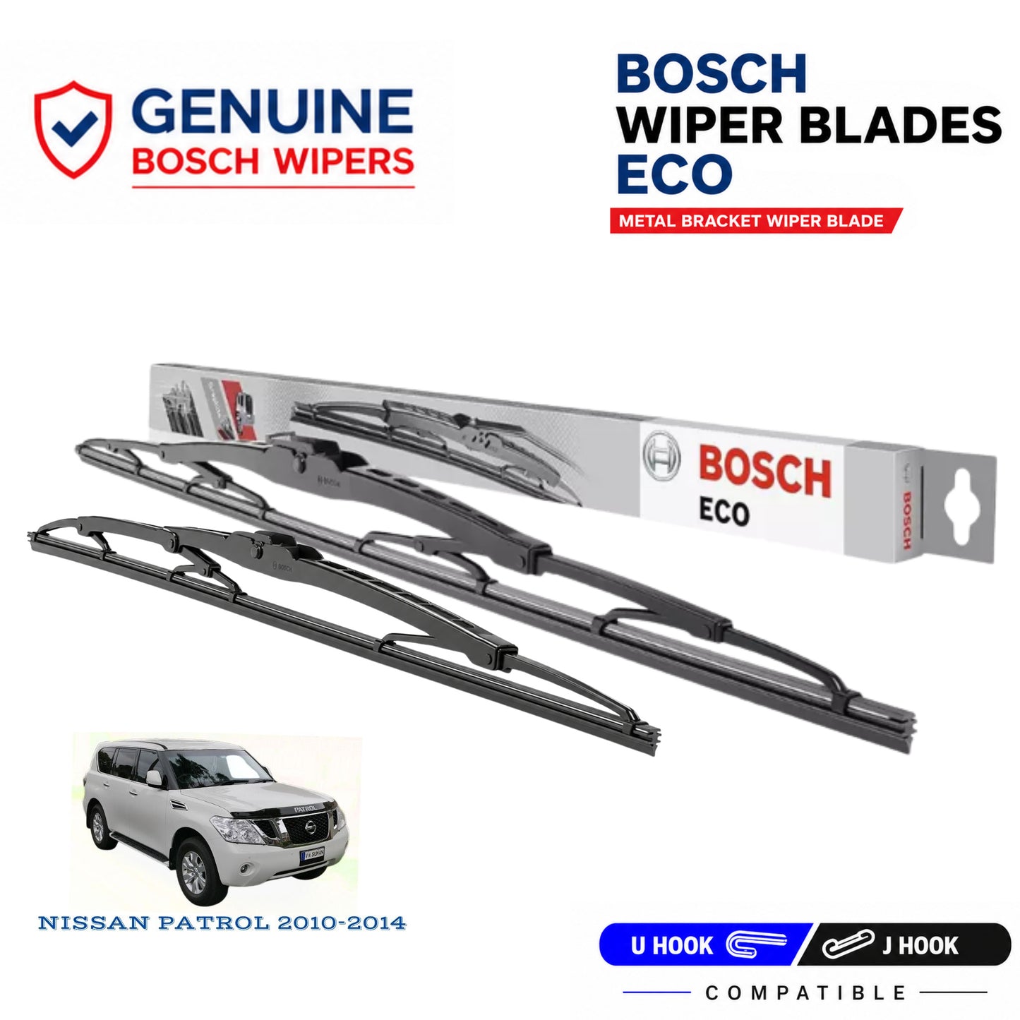 Bosch Genuine metal front wiper set for Nissan Patrol 2010-2014, pair of two