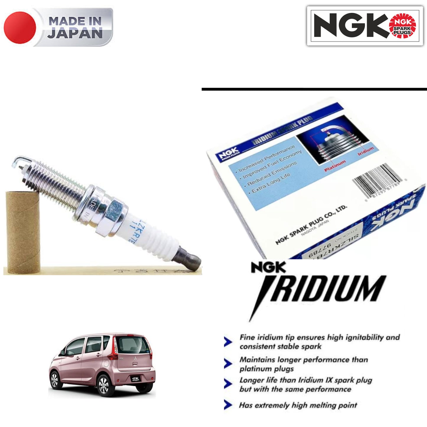Mitsubishi EK Wagon 2011-2017 Iridium Spark Plugs NGK Japan 3 Pieces