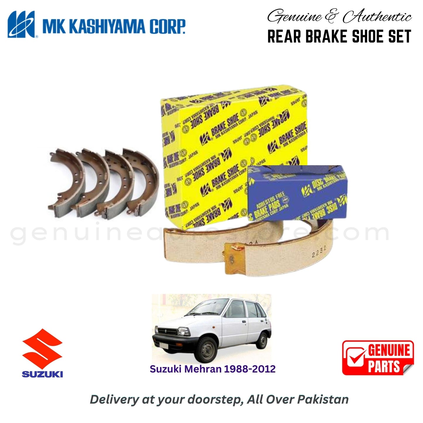Suzuki Mehran 1998-2012 MK JAPAN REAR BRAKE SHOE SET in Pakistan. 100% Genuine, Reliable, Best Price, Cash on Delivery Available