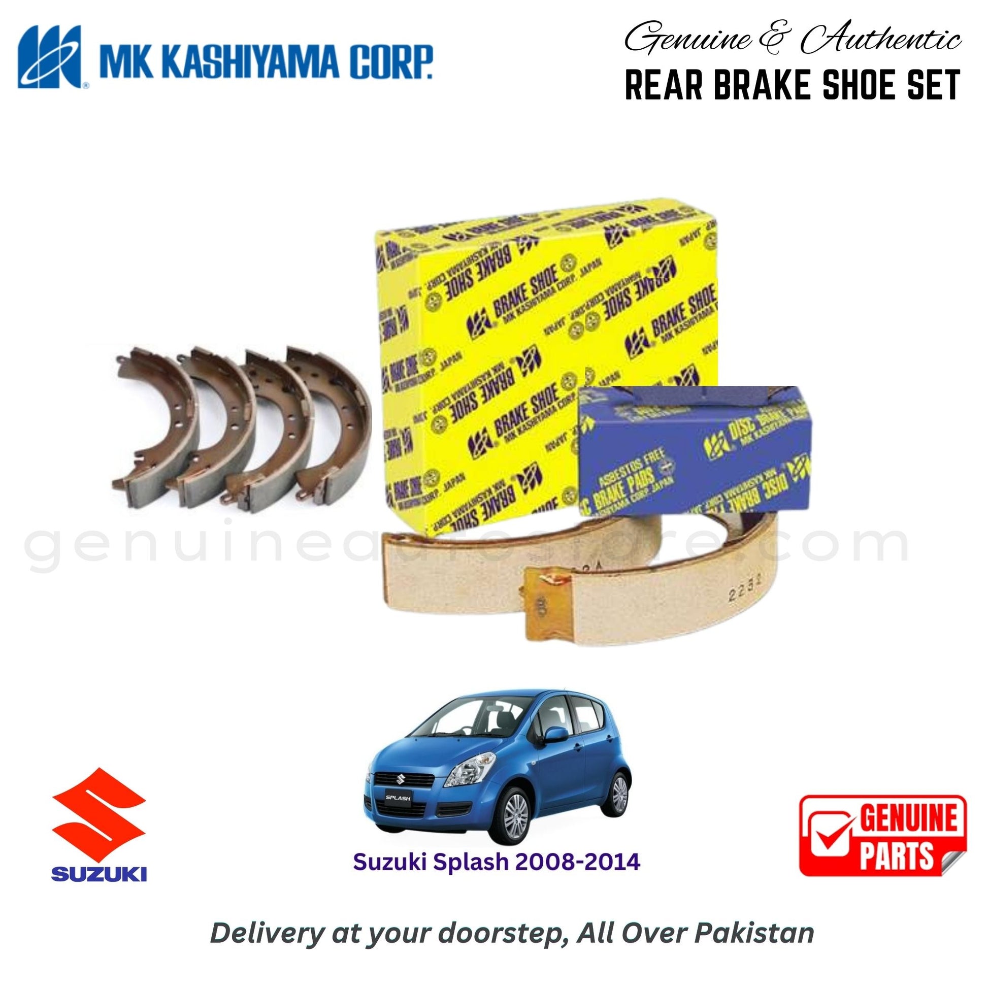 Suzuki Splash 2008-2014  MK JAPAN REAR BRAKE SHOE SET in Pakistan. 100% Genuine, Reliable, Best Price, Cash on Delivery Available