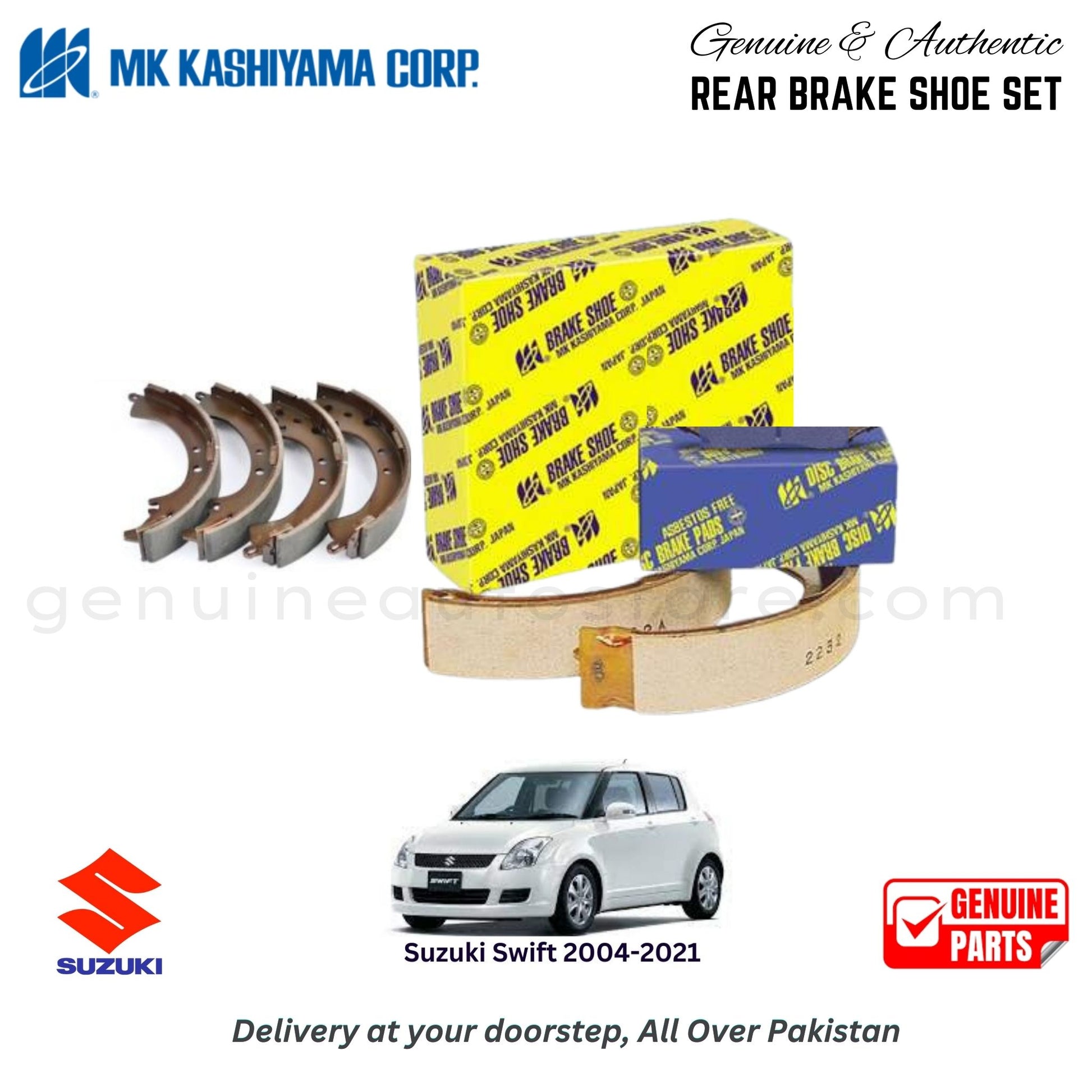 Suzuki Swift 2004-2021  MK JAPAN REAR BRAKE SHOE SET in Pakistan. 100% Genuine, Reliable, Best Price, Cash on Delivery Available