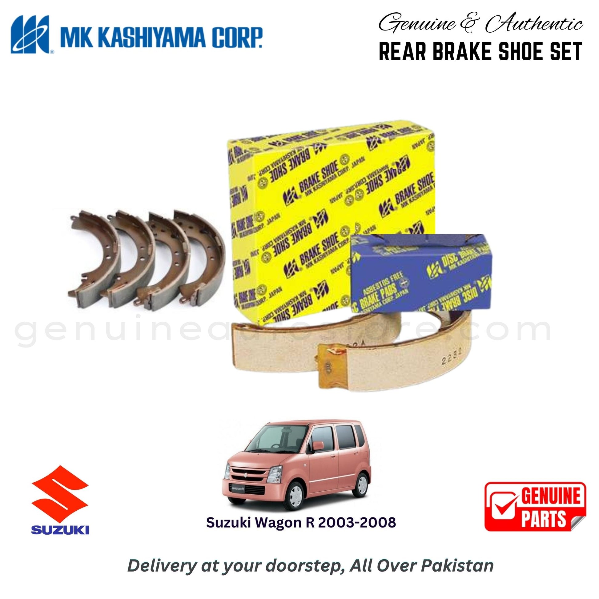 Suzuki Wagon R 2003-2008  MK JAPAN REAR BRAKE SHOE SET in Pakistan. 100% Genuine, Reliable, Best Price, Cash on Delivery Available