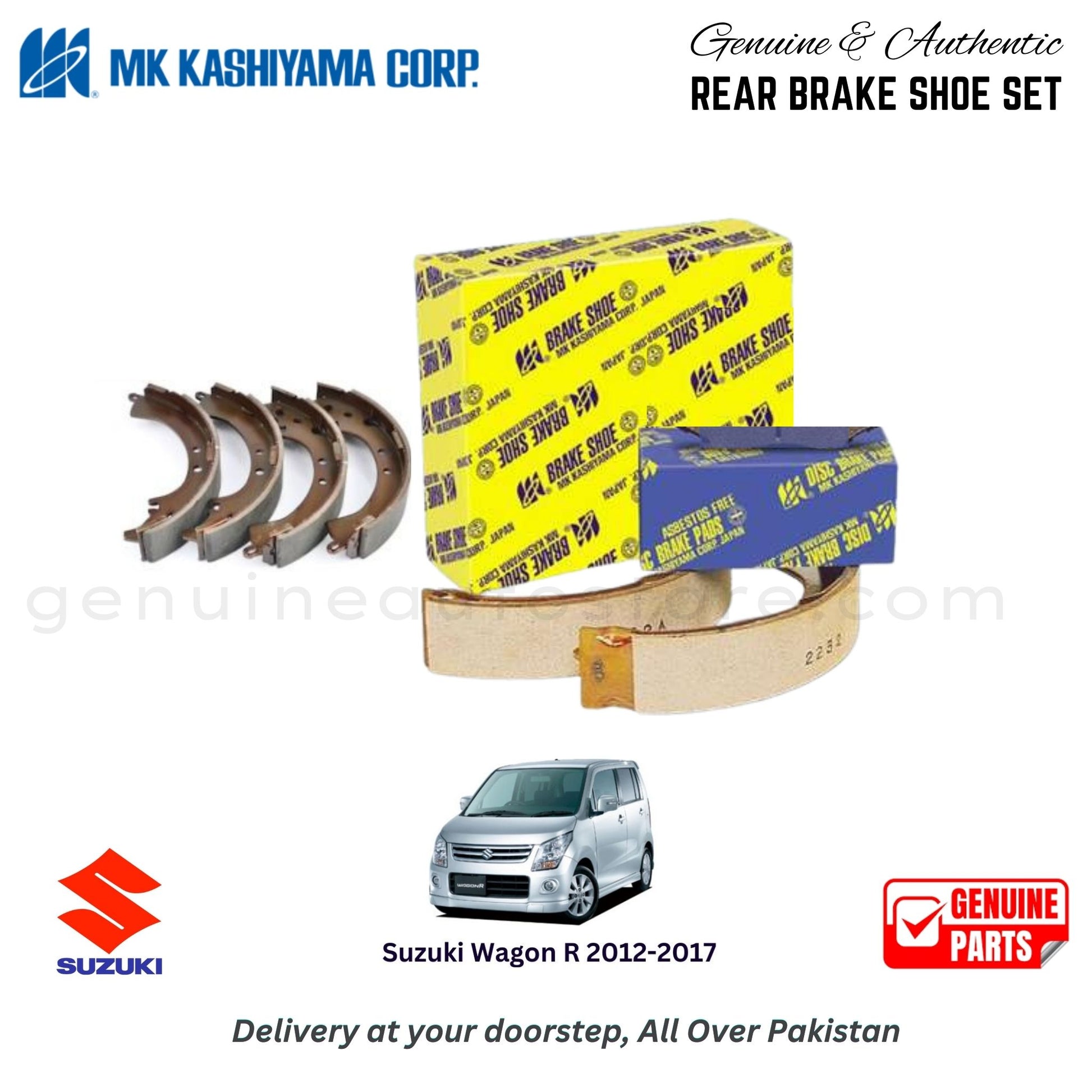 Suzuki Wagon R 2012-2017 MK JAPAN REAR BRAKE SHOE SET in Pakistan. 100% Genuine, Reliable, Best Price, Cash on Delivery Available
