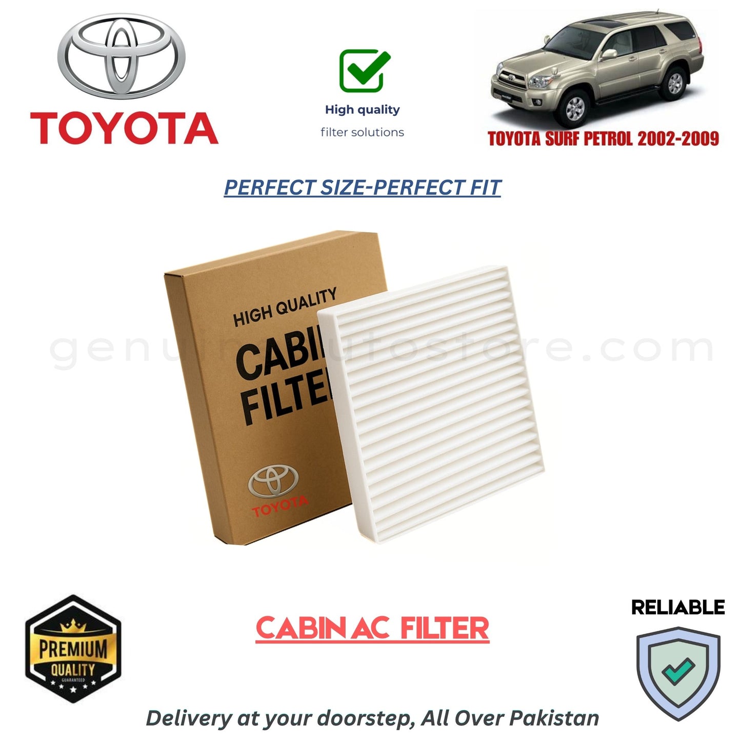 TOYOTA SURF PETROL 2002-2009 CABIN AC FILTER in Pakistan. 100% Genuine, Reliable, Best Price, Cash on Delivery Available