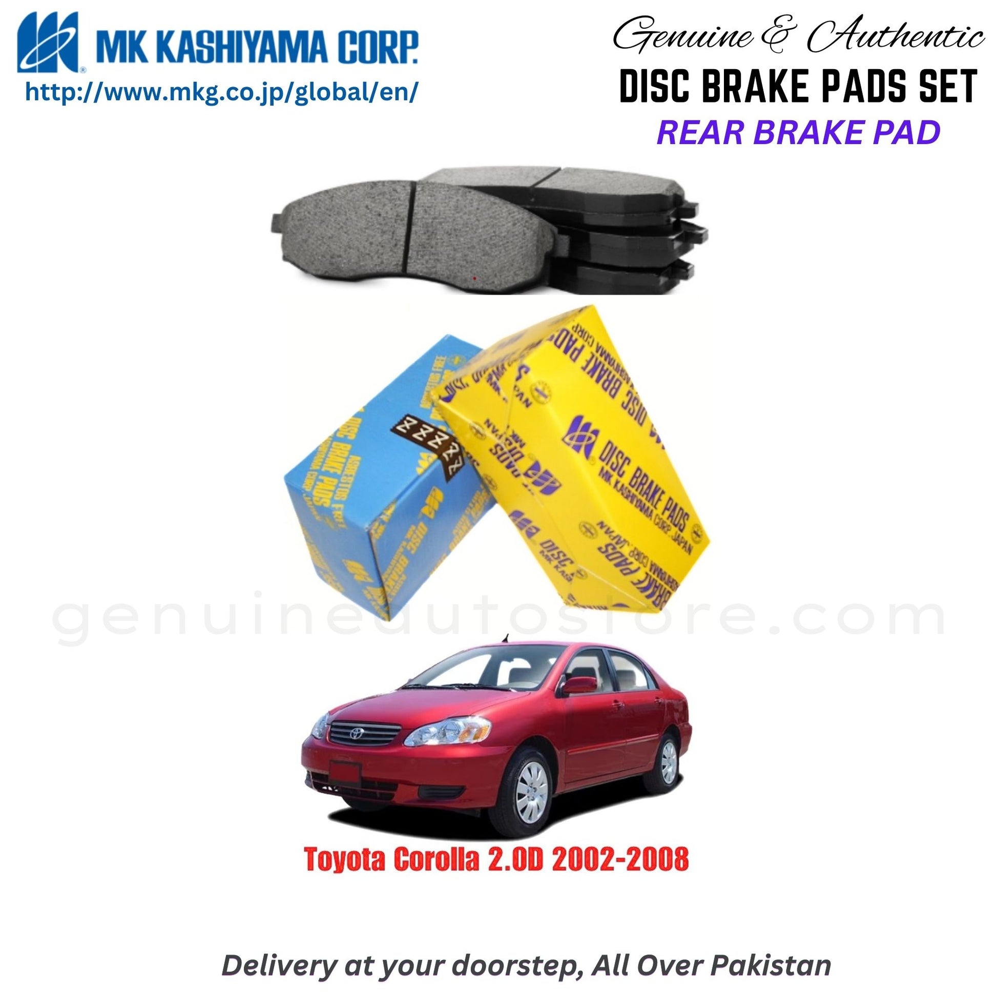 Toyota Corolla 2.OD 2002-2008 Rear Brake Pads MK Japan in Pakistan. 100% Genuine, Reliable, Best Price, Cash on Delivery Available