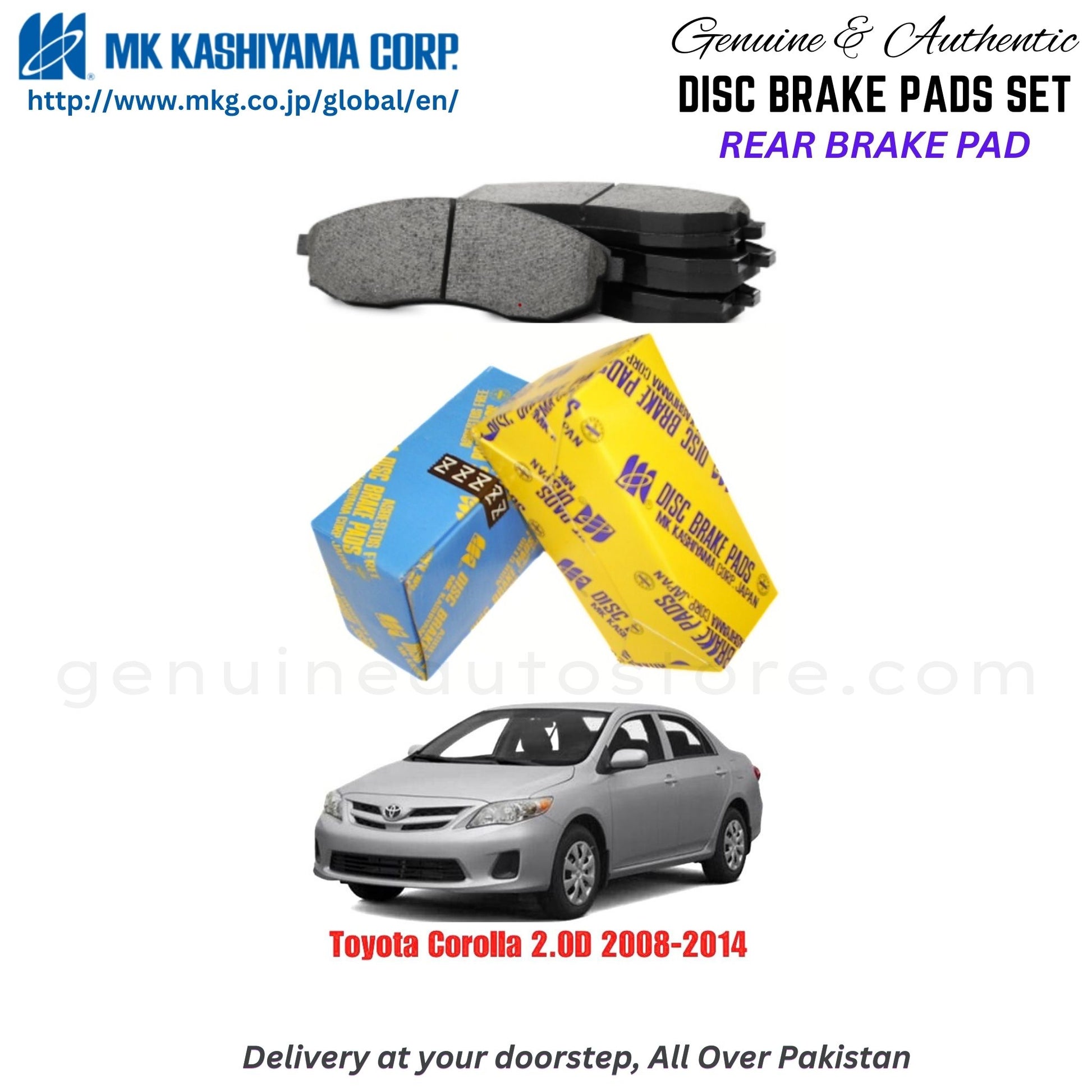 Toyota Corolla 2.OD 2008-2014 Rear Brake Pads MK Japan in Pakistan. 100% Genuine, Reliable, Best Price, Cash on Delivery Available