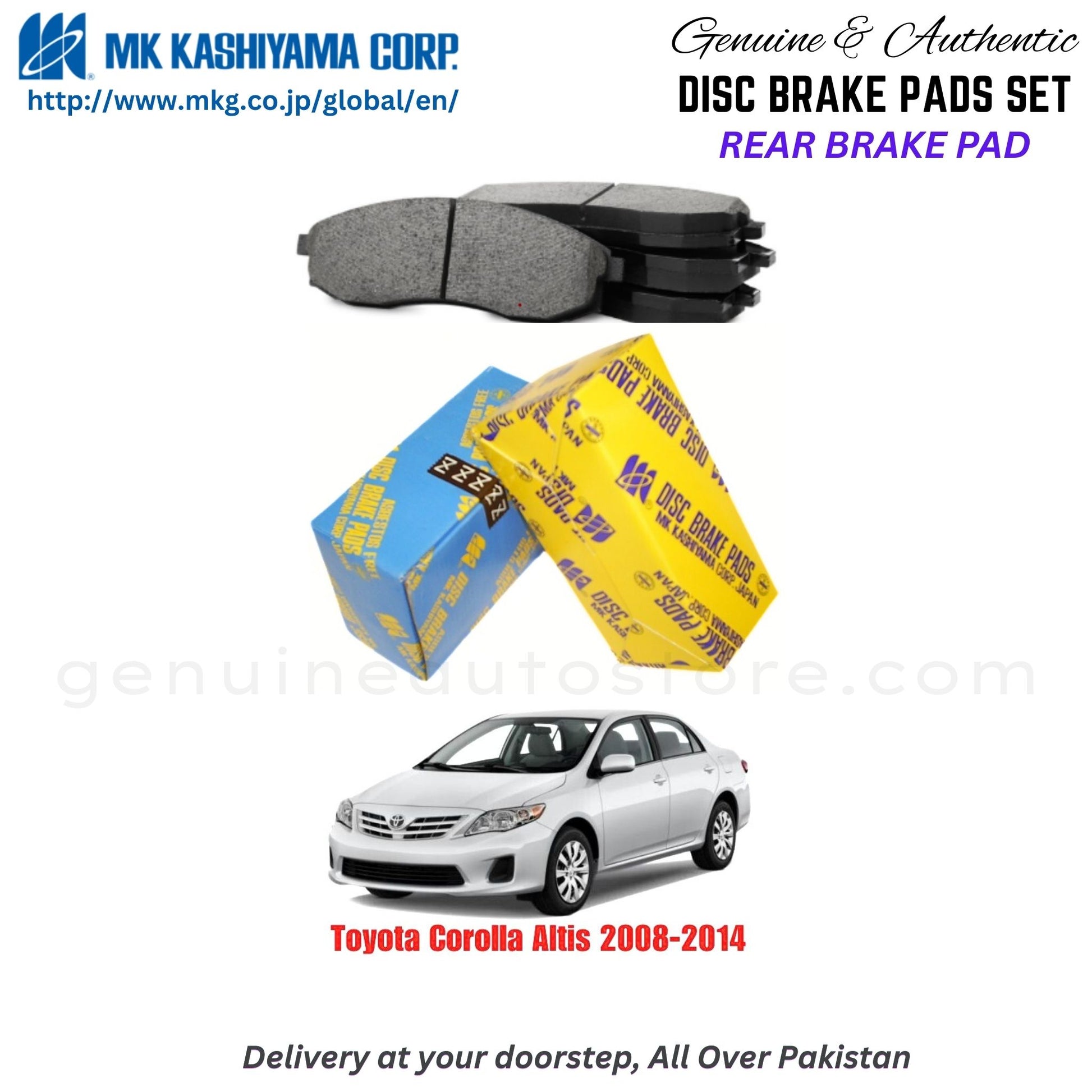 Toyota Corolla Altis 2008-2014 Rear Brake Pads MK Japan in Pakistan. 100% Genuine, Reliable, Best Price, Cash on Delivery Available