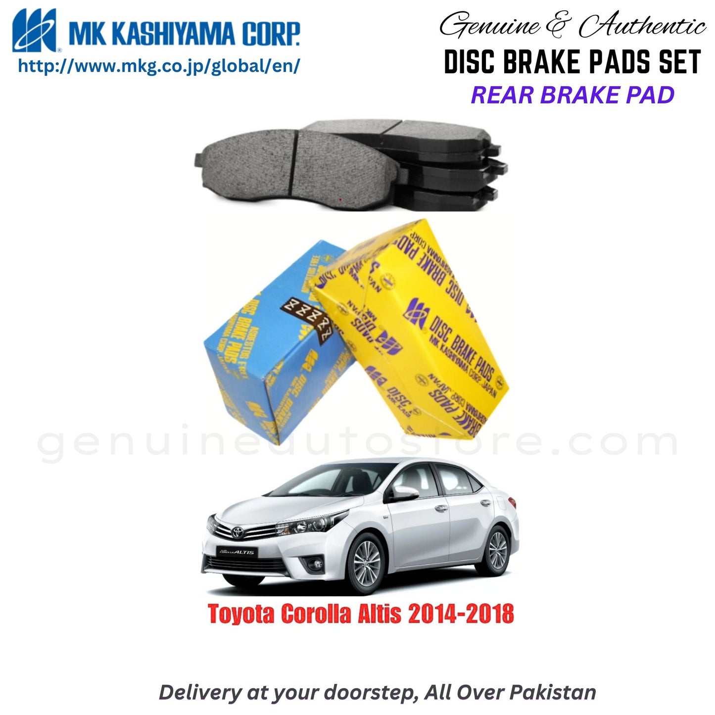Toyota Corolla Altis 2014-2018 Rear Brake Pads MK Japan in Pakistan. 100% Genuine, Reliable, Best Price, Cash on Delivery Available