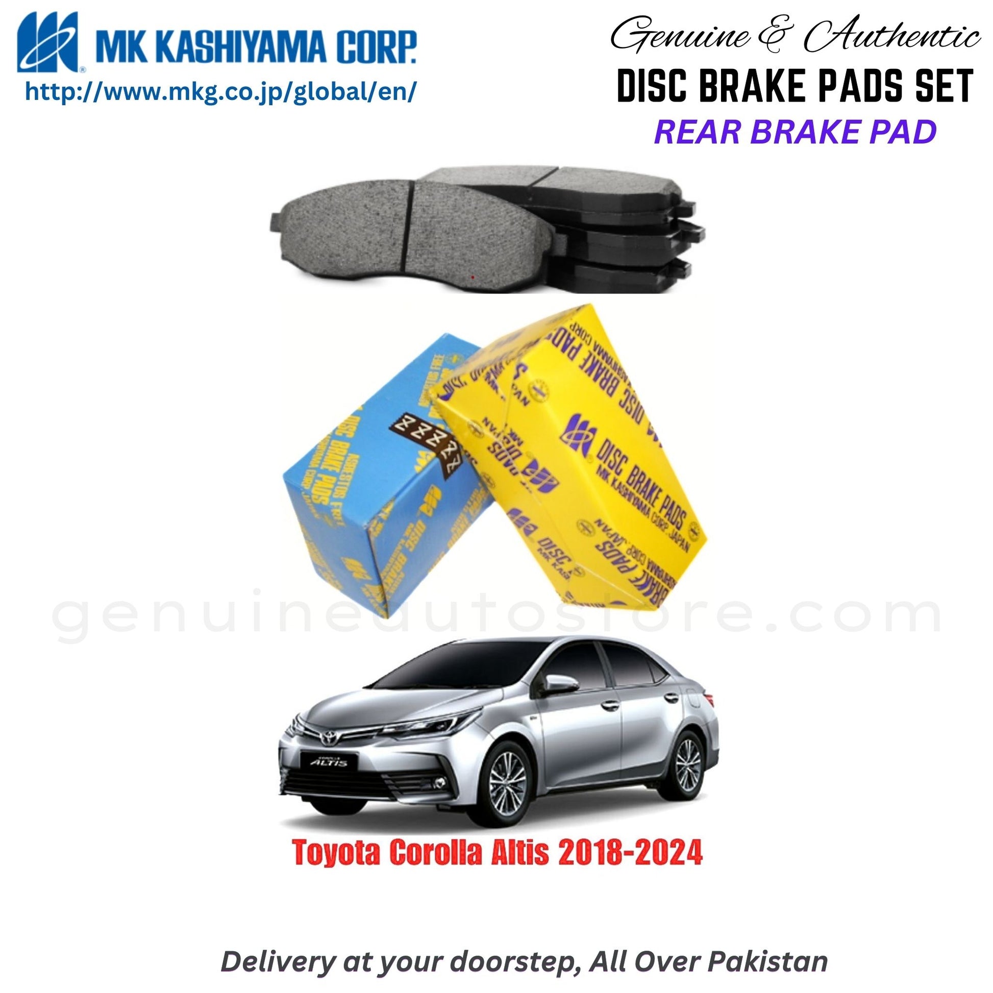 Toyota Corolla Altis 2018-2024 Rear Brake Pads MK Japan in Pakistan. 100% Genuine, Reliable, Best Price, Cash on Delivery Available
