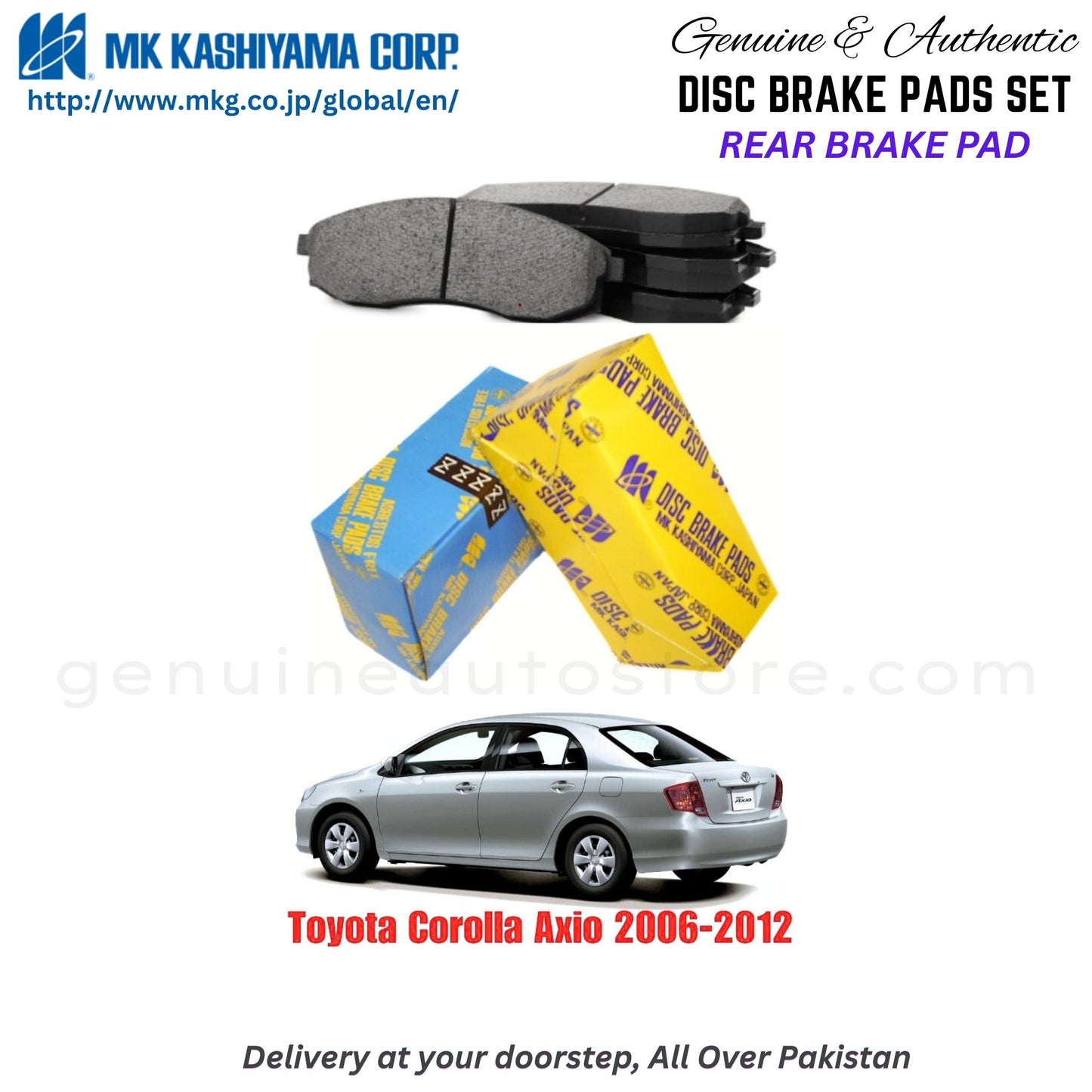 Toyota Corolla Axio 2006-2012 Rear Brake Pads MK Japan in Pakistan. 100% Genuine, Reliable, Best Price, Cash on Delivery Available