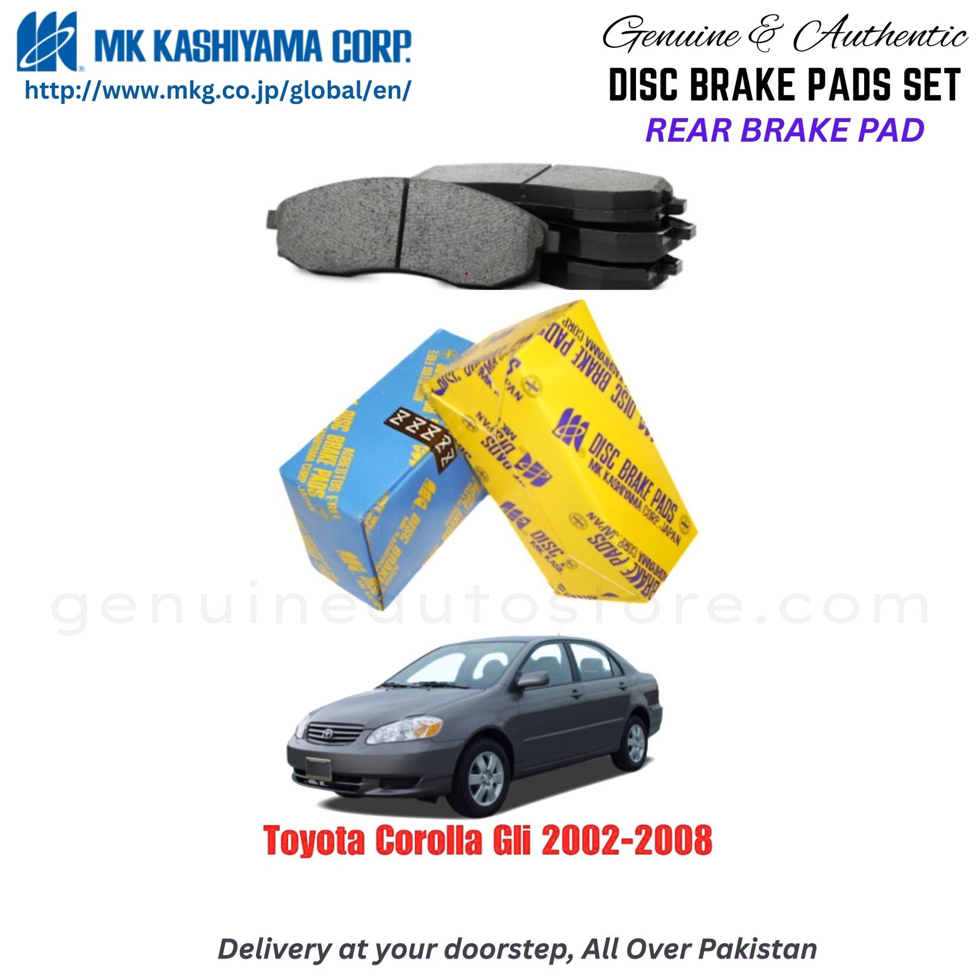 Toyota Corolla Gli 2002-2008 Rear Brake Pads MK Japan in Pakistan. 100% Genuine, Reliable, Best Price, Cash on Delivery Available