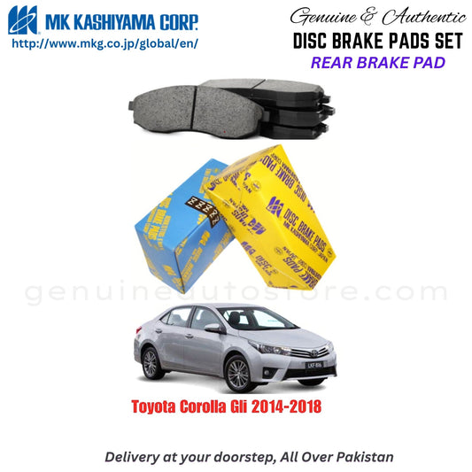 Toyota Corolla Gli 2014-2018 Rear Brake Pads MK Japan in Pakistan. 100% Genuine, Reliable, Best Price, Cash on Delivery Available