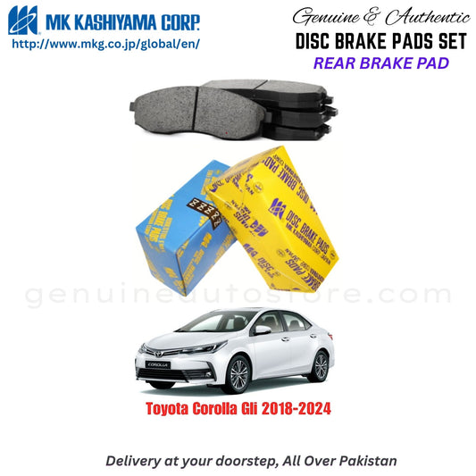 Toyota Corolla Gli 2018-2024 Rear Brake Pads MK Japan in Pakistan. 100% Genuine, Reliable, Best Price, Cash on Delivery Available