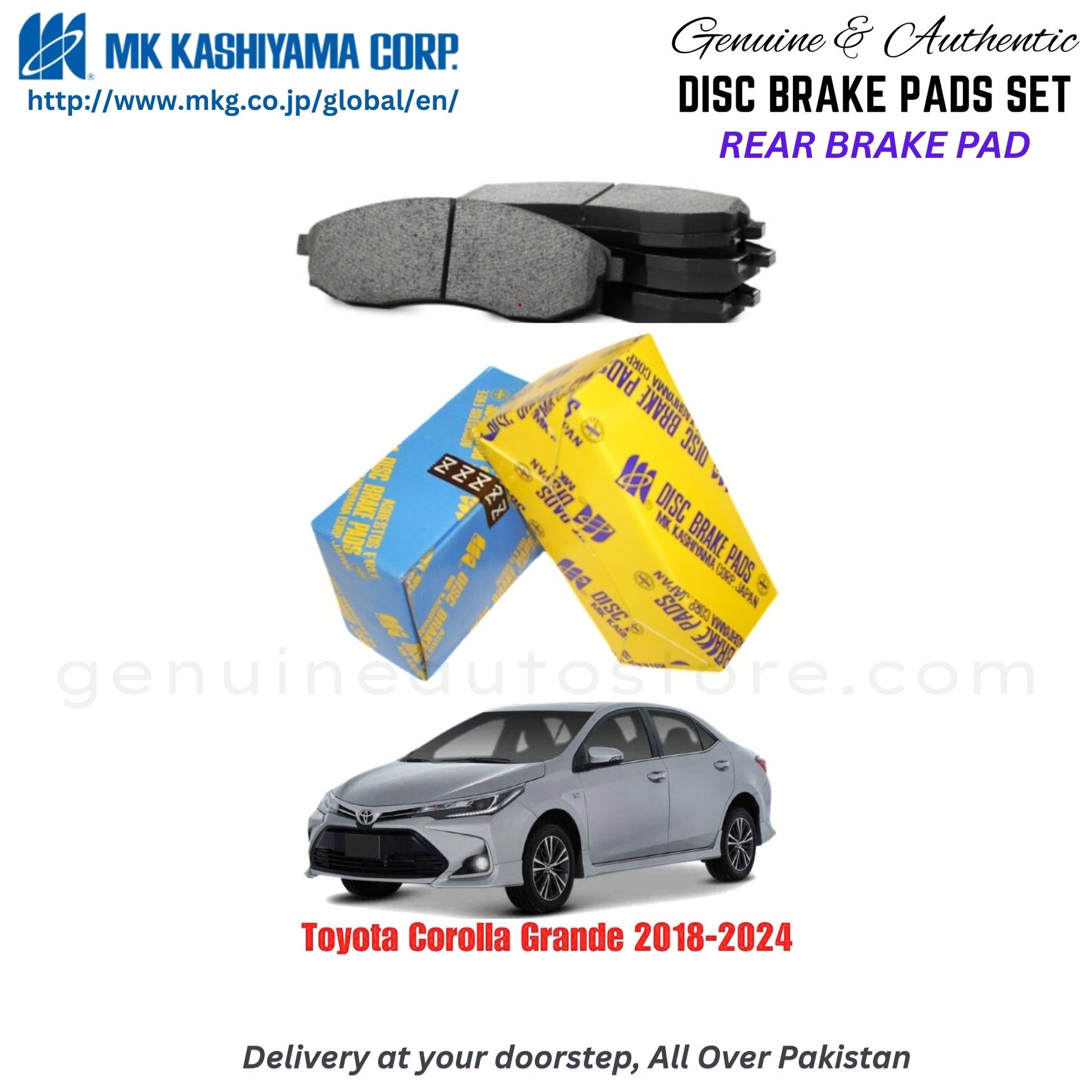 Toyota Corolla Grande  2018-2024  Rear Brake Pads MK Japan in Pakistan. 100% Genuine, Reliable, Best Price, Cash on Delivery Available