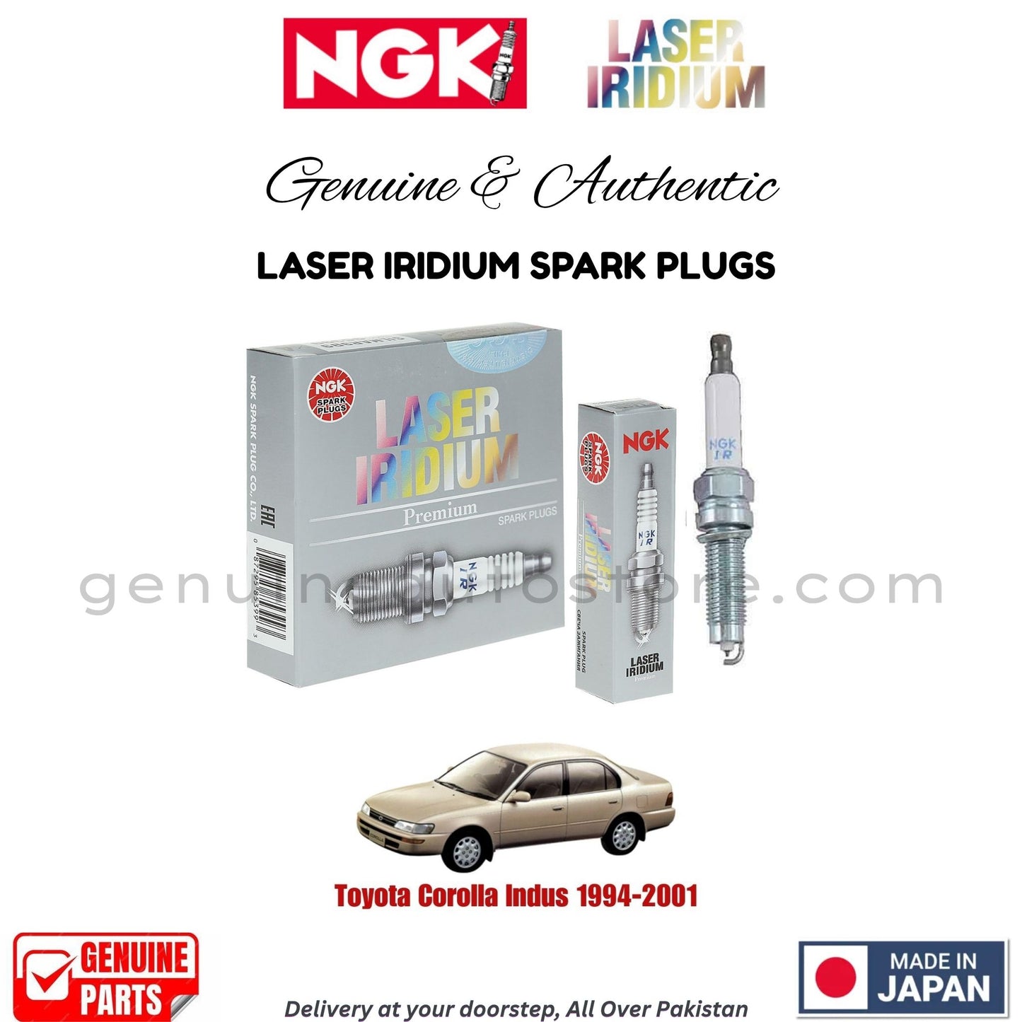 Toyota Corolla Indus 1994-2001 NGK LASER IRIDIUM SPARK PLUGS in Pakistan. 100% Genuine, Reliable, Best Price, Cash on Delivery Available