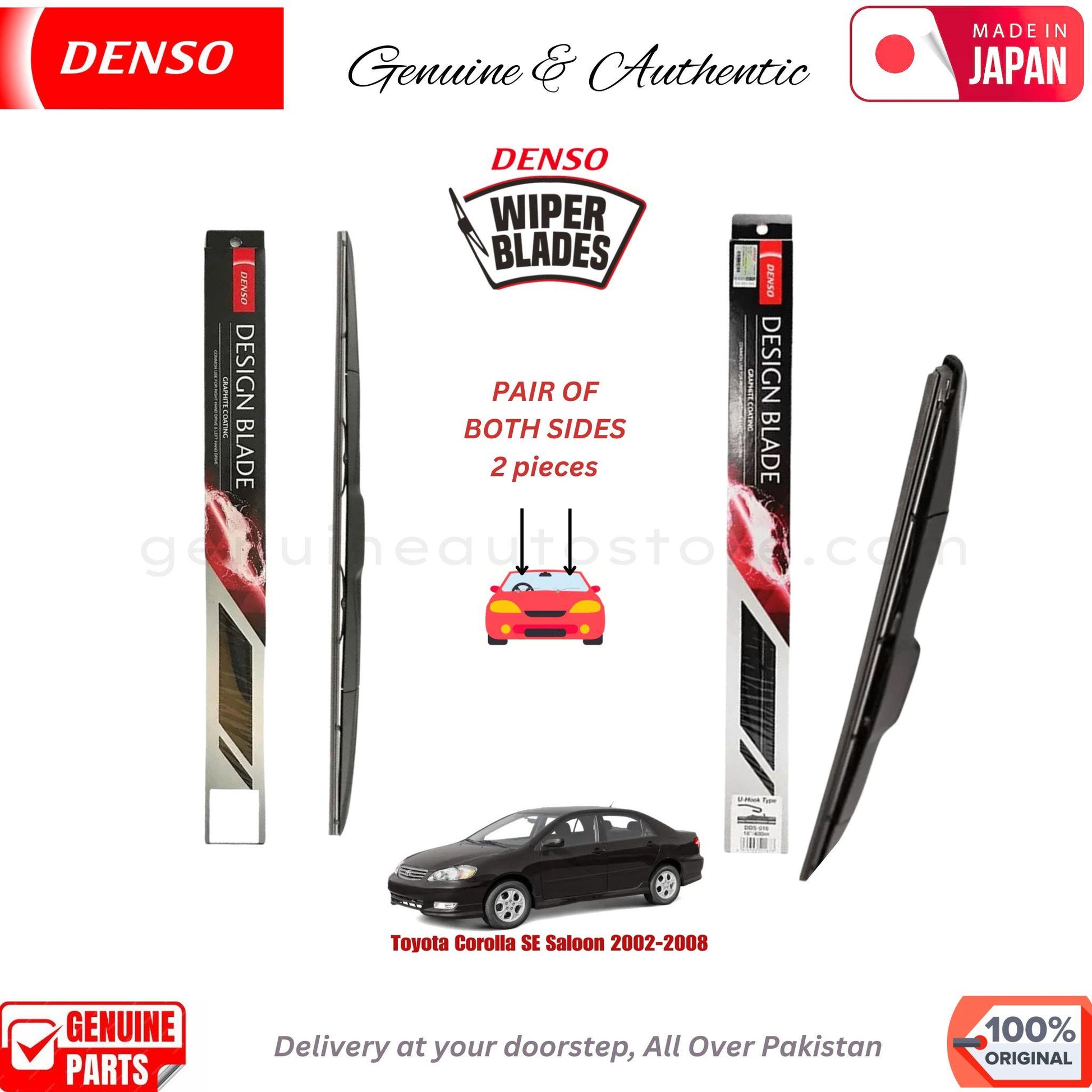 Toyota Corolla SE Saloon 2002-2008 DENSO JAPAN WIPER BLADE SET in Pakistan. 100% Genuine, Original, Best Price, Cash on Delivery Available