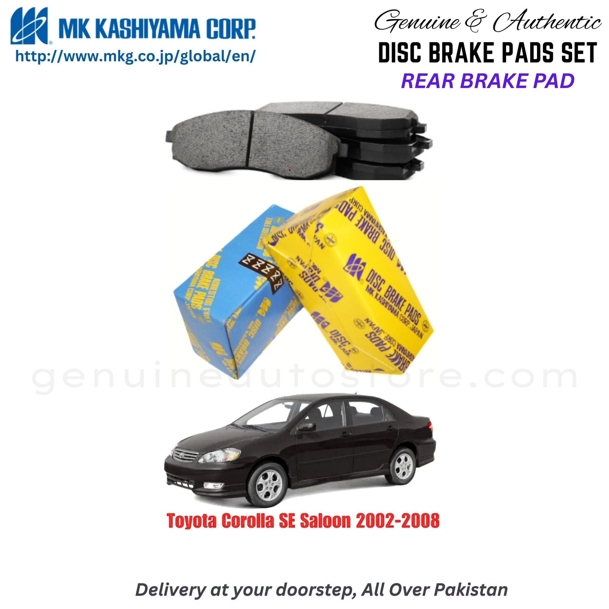 Toyota Corolla SE Saloon  2002-2008 Rear Brake Pads MK Japan in Pakistan. 100% Genuine, Reliable, Best Price, Cash on Delivery Available