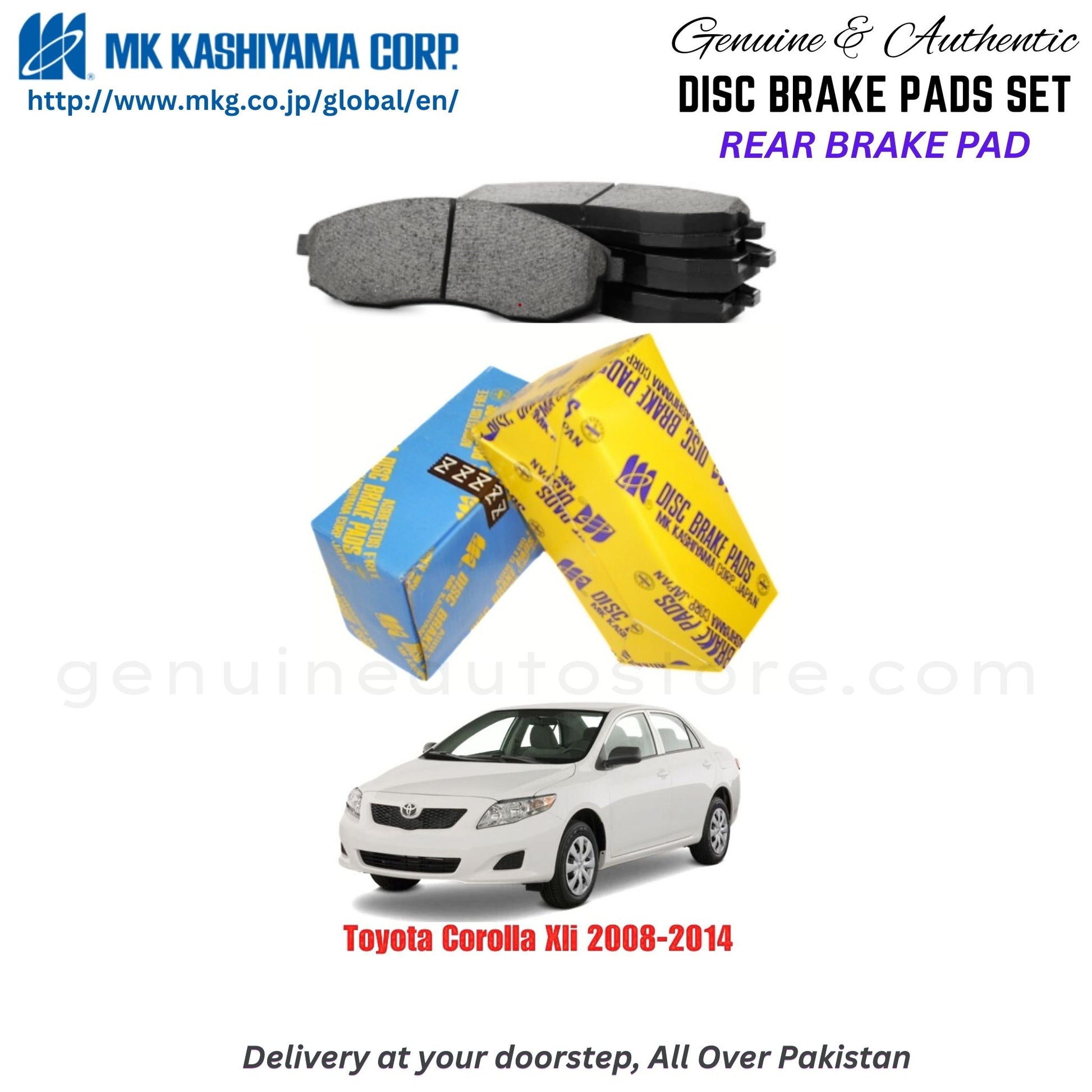Toyota Corolla Xli 2008-2014 Rear Brake Pads MK Japan in Pakistan. 100% Genuine, Reliable, Best Price, Cash on Delivery Available