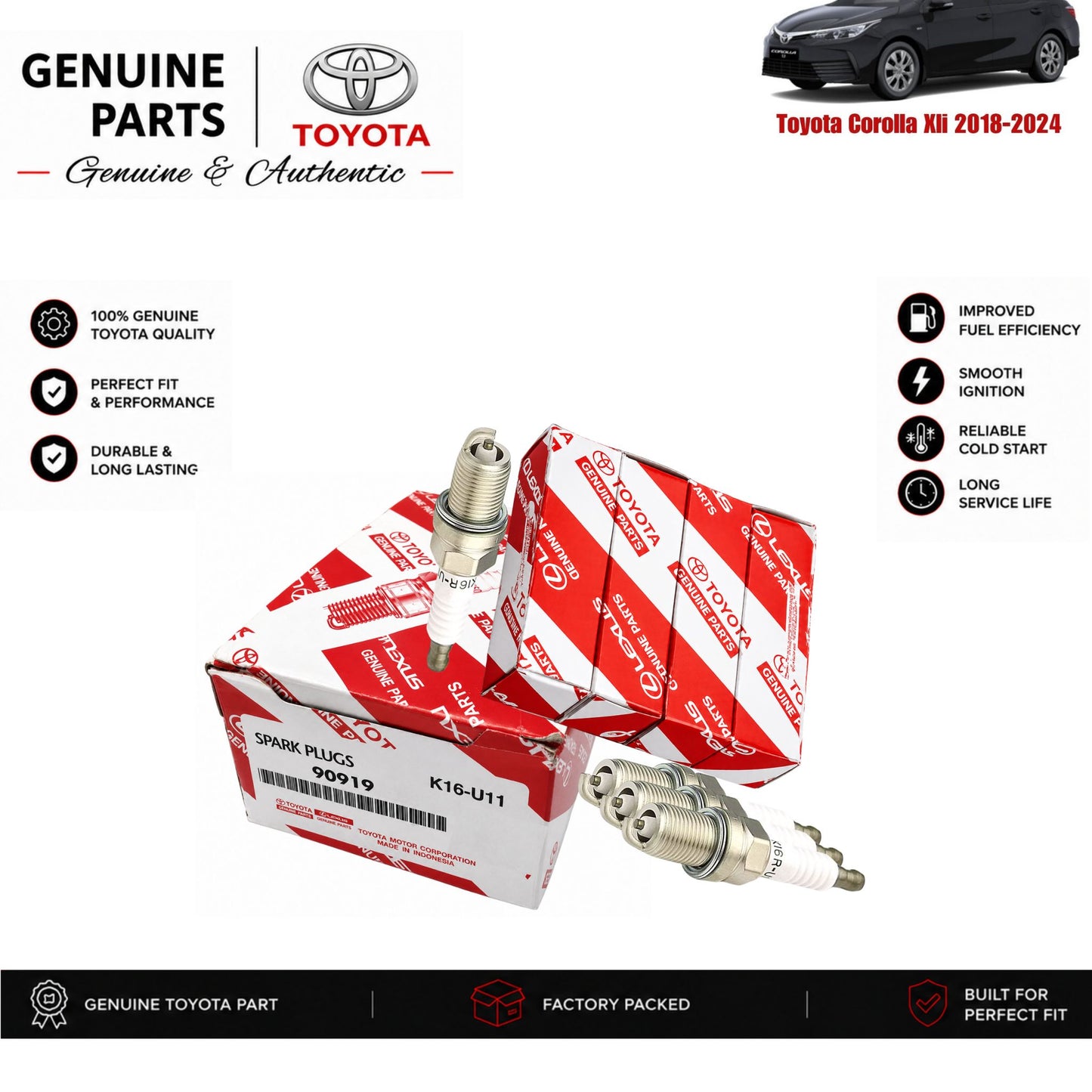 Toyota Corolla Xli 2018-2024 genuine spark plug set with authentic packaging – Genuine Auto Store Pakistan