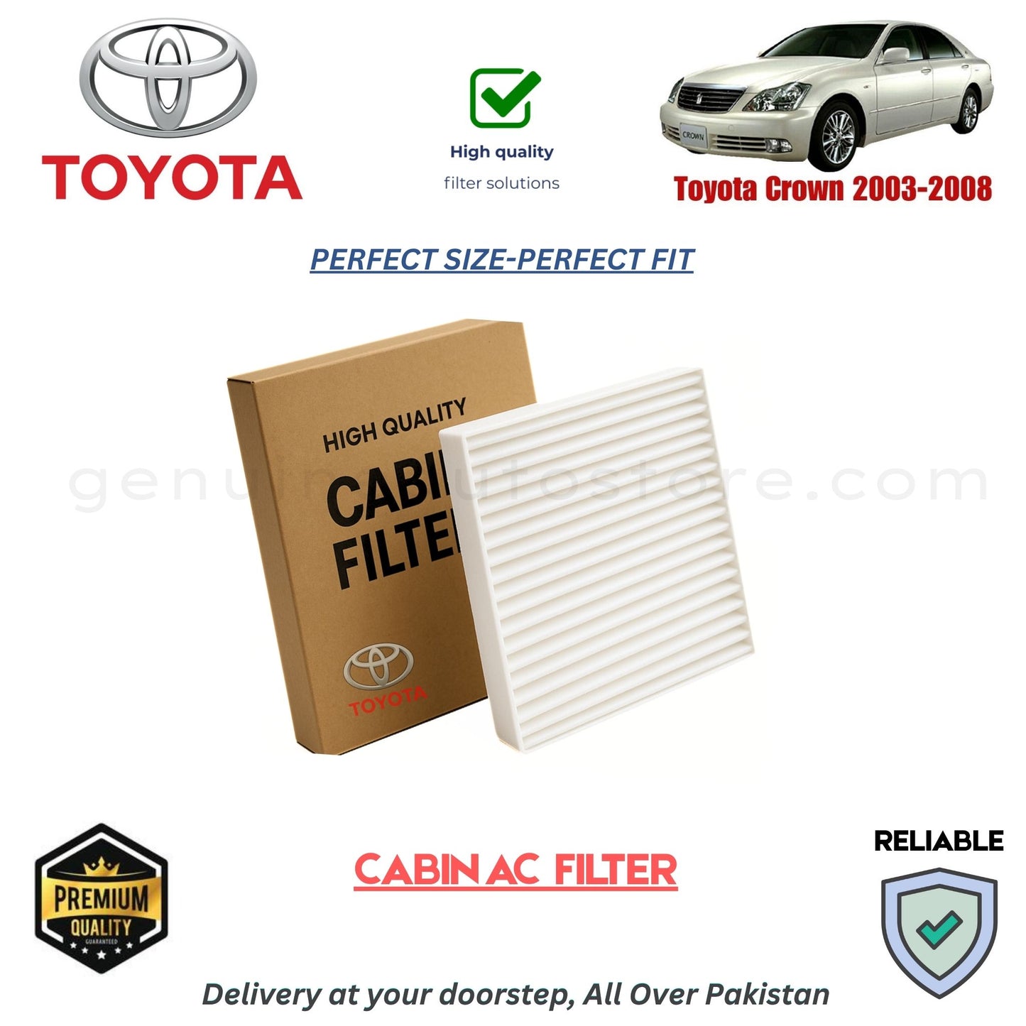 Toyota Crown 2003-2008 CABIN AC FILTER in Pakistan. 100% Genuine, Reliable, Best Price, Cash on Delivery Available