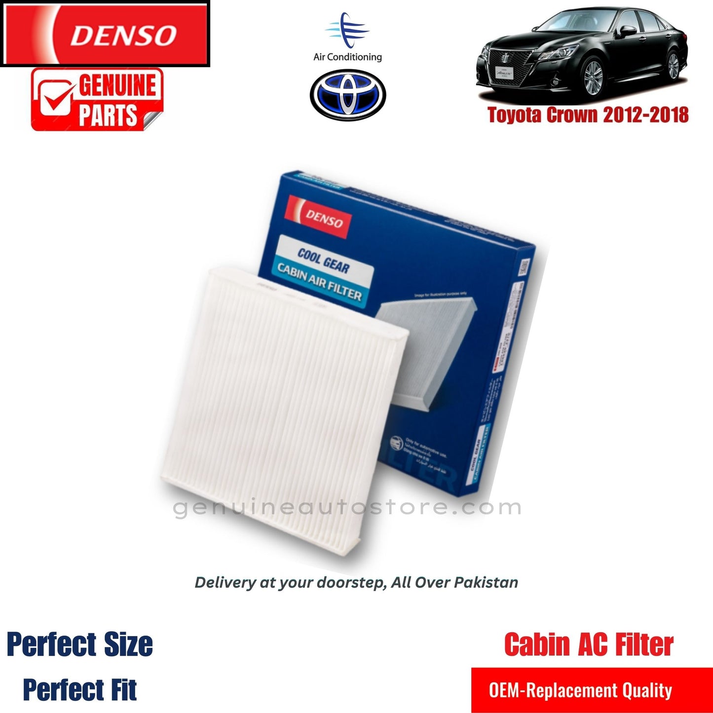 Toyota Crown 2012-2018 Denso Genuine Cabin Ac Filter in Pakistan. 100% Genuine, Reliable, Best Price, Cash on Delivery Available