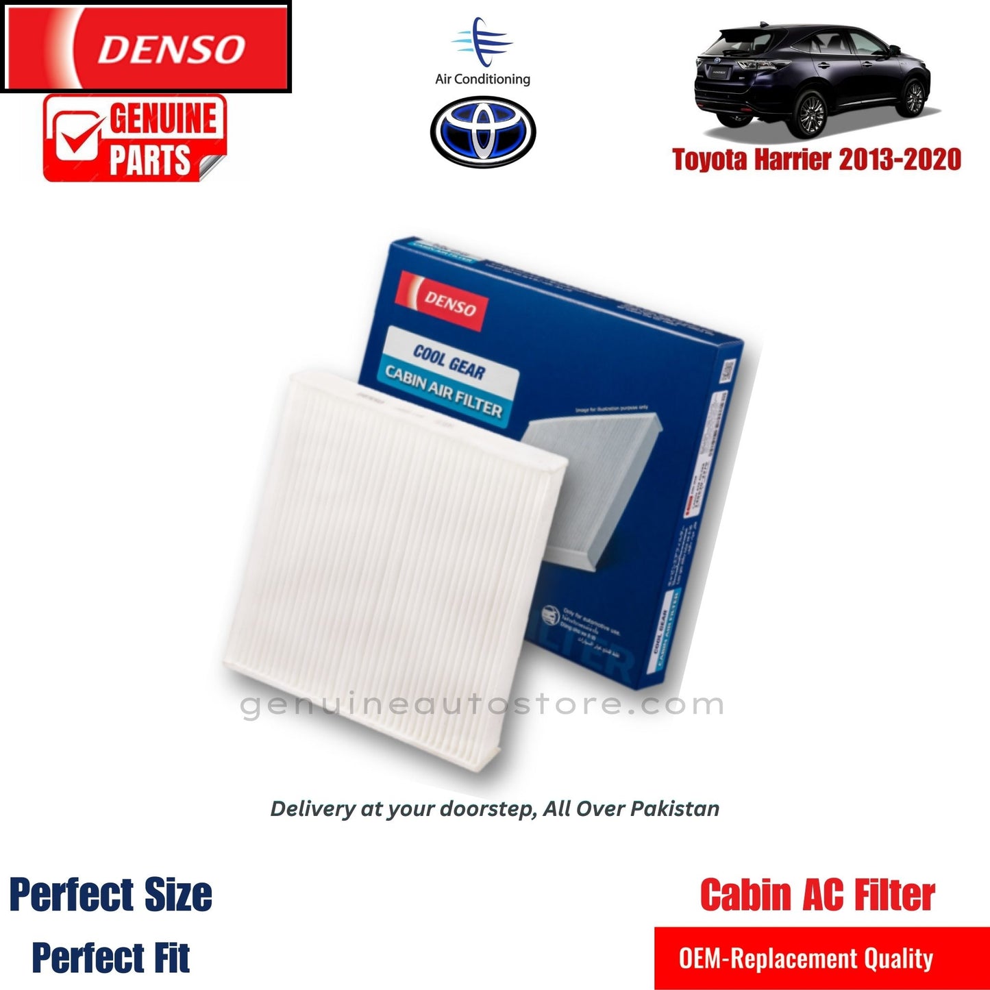Toyota Harrier 2013-2020 Denso Genuine Cabin Ac Filter in Pakistan. 100% Genuine, Reliable, Best Price, Cash on Delivery Available