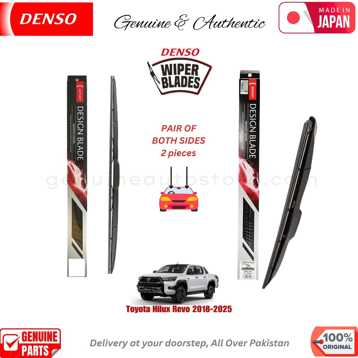 Toyota Hilux Revo 2018-2025 DENSO JAPAN WIPER BLADE SET in Pakistan. 100% Genuine, Original, Best Price, Cash on Delivery Available