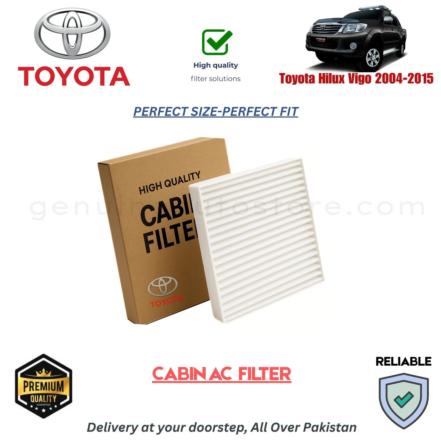 Toyota Hilux Vigo 2004-2015 CABIN AC FILTER in Pakistan. 100% Genuine, Reliable, Best Price, Cash on Delivery Available
